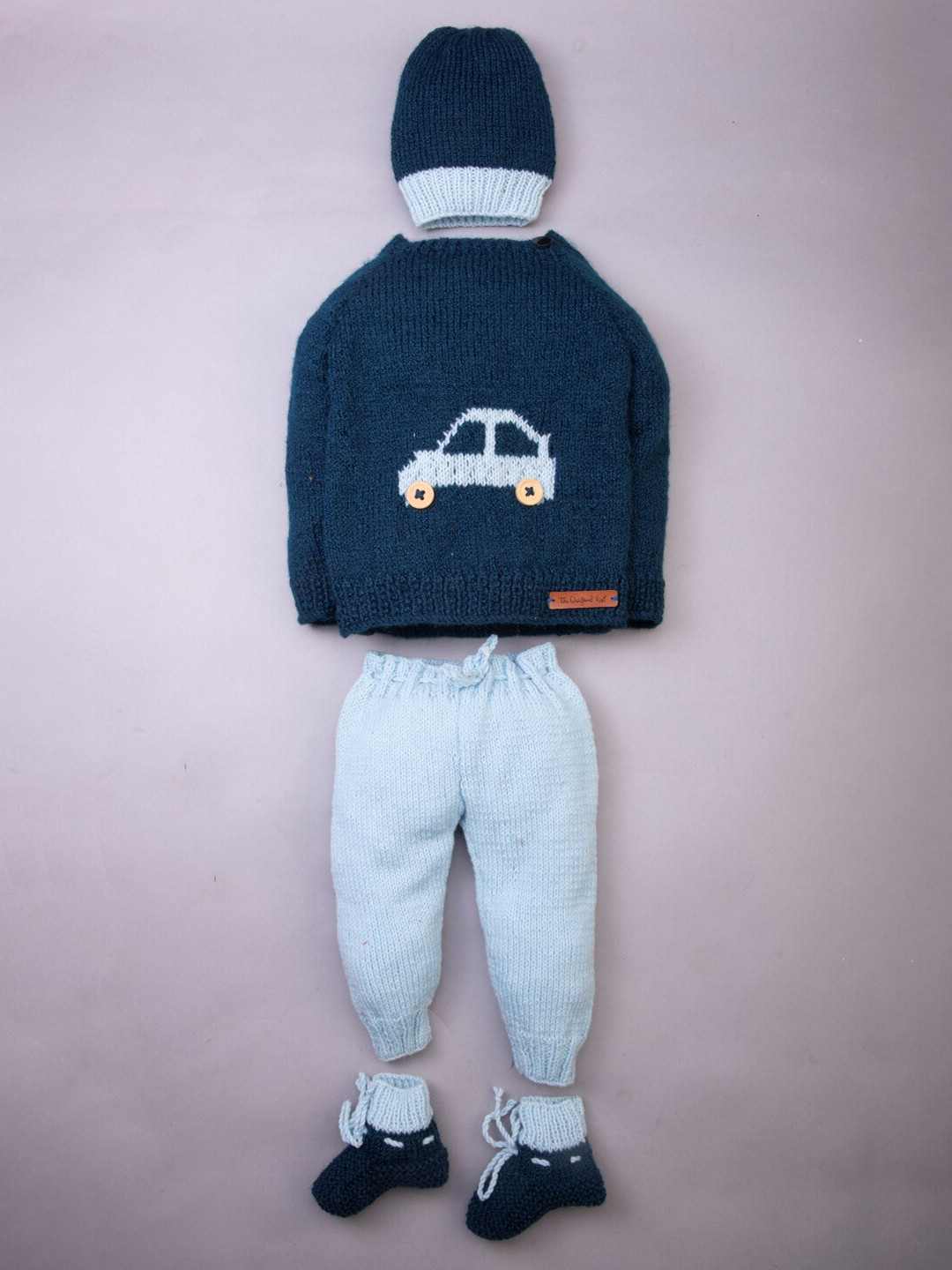 

The Original Knit Unisex Kids Blue & Navy Blue Embroidered Pullover set