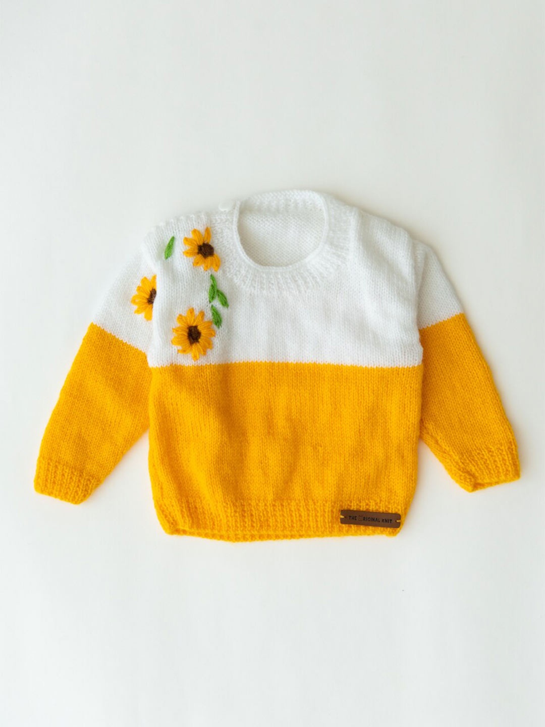 

The Original Knit Unisex Kids Yellow & White Floral Colourblocked Pullover