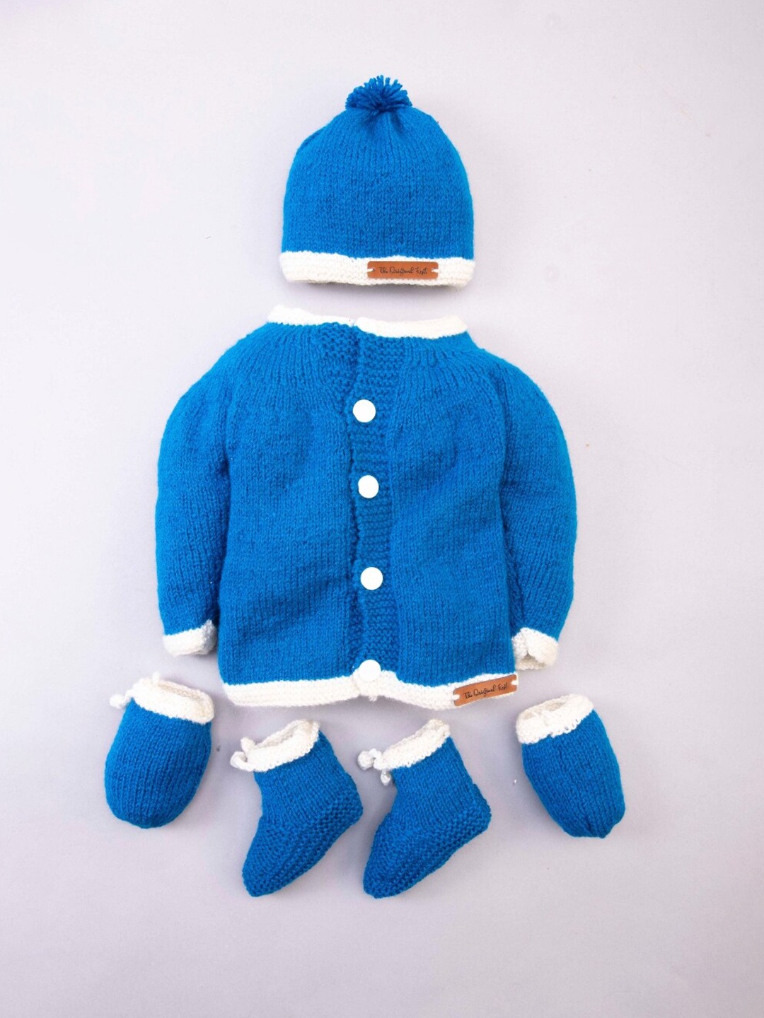 

The Original Knit Unisex Kids Blue & White Ribbed Cardigan set