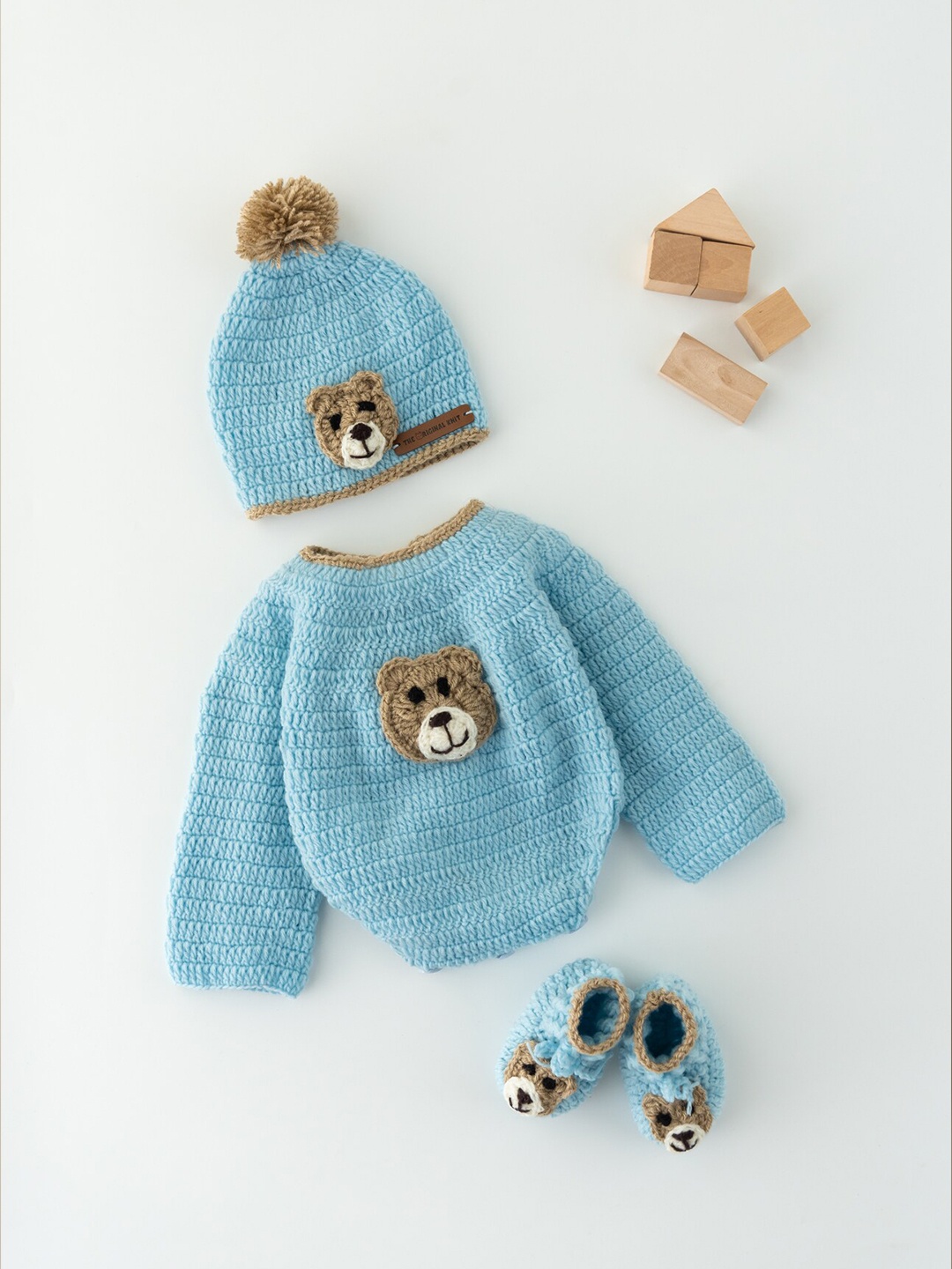 

The Original Knit Unisex Kids Blue & Brown Animal Romper Set