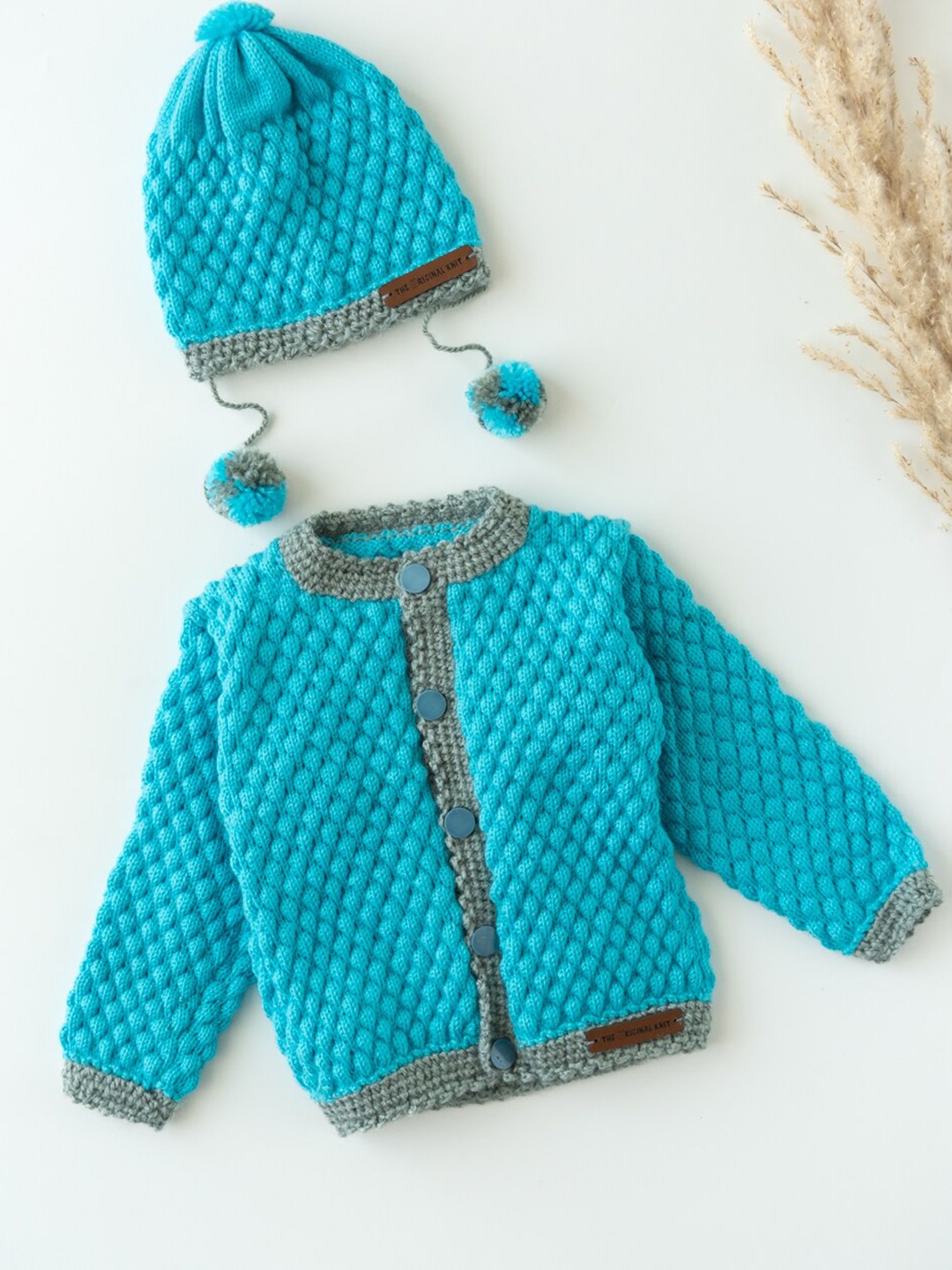

The Original Knit Unisex Kids Blue Ribbed Cap with Cardigan
