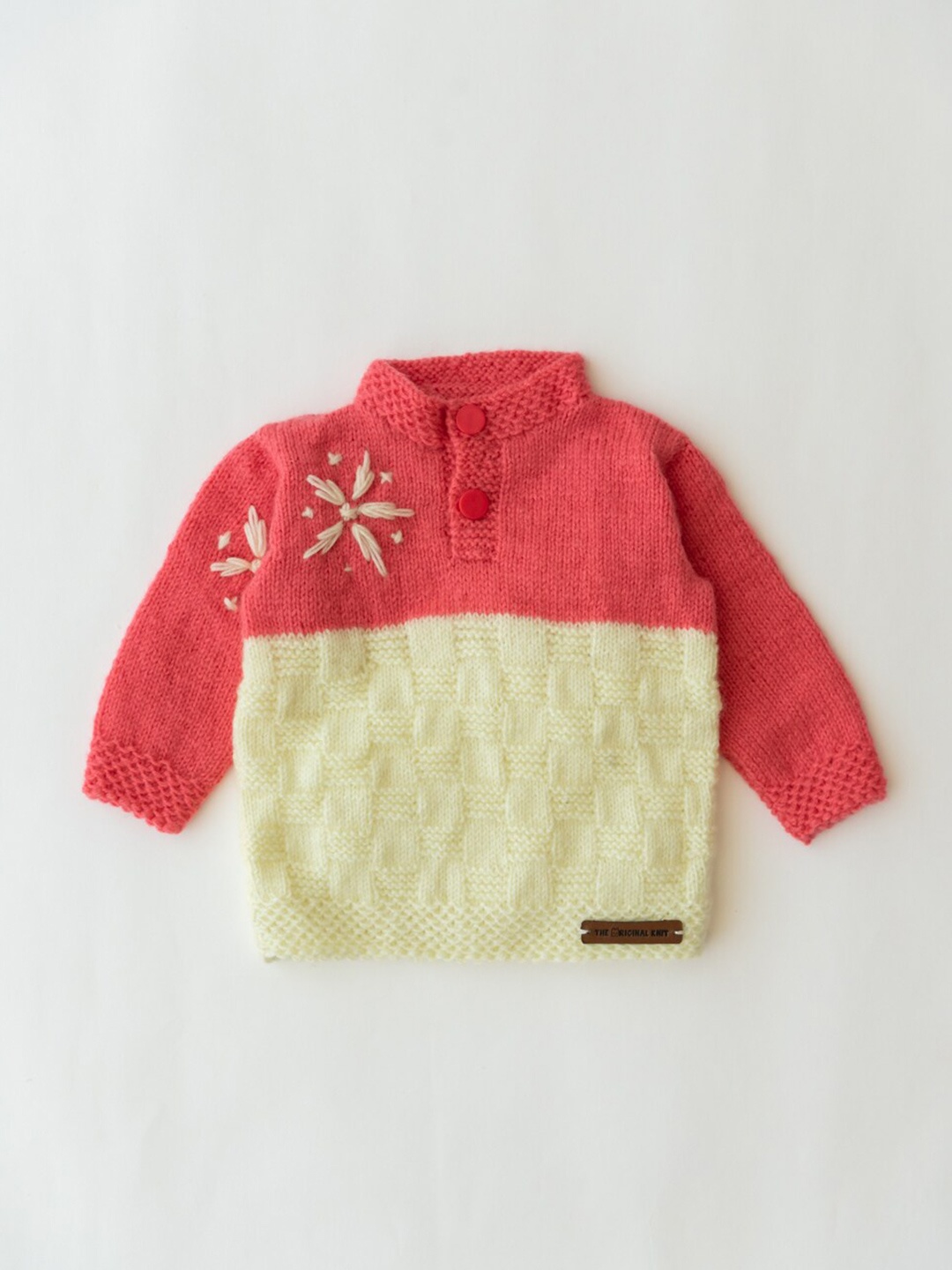 

The Original Knit Girls Pink & Cream-Coloured Embroidered Pullover