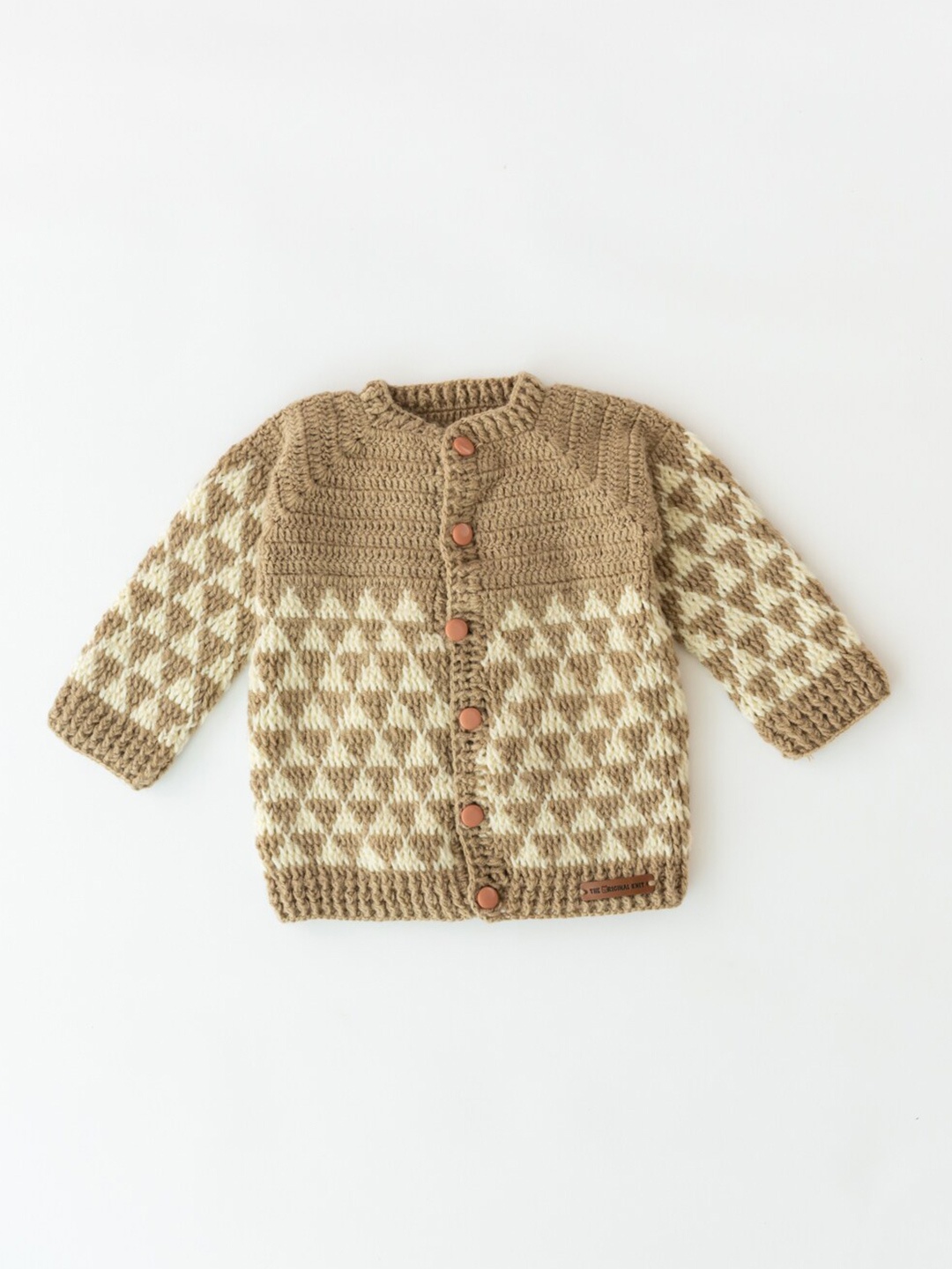 

The Original Knit Unisex Kids Beige & Cream-Coloured Printed Cardigan
