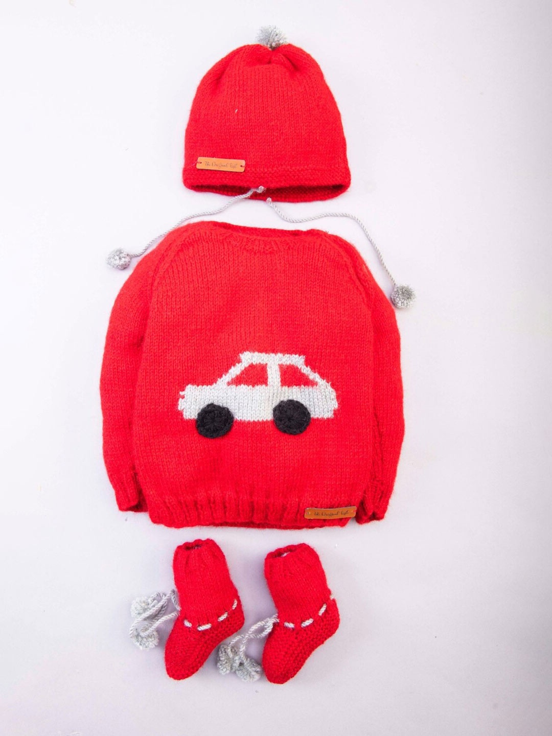 

The Original Knit Unisex Kids Red & White Embroidered Pullover Sweater Set