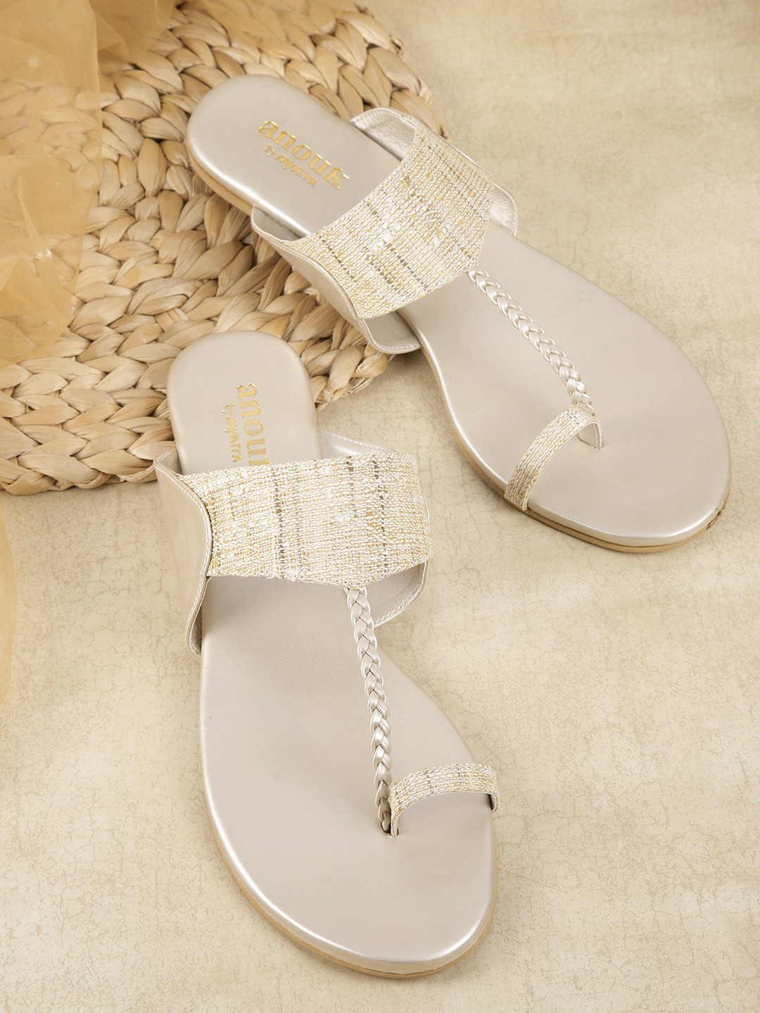 

Anouk Women Woven Design One Toe Flats, White