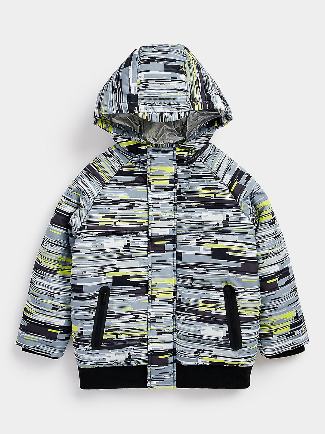 

mothercare Boys Abstract Print Hooded Bomber Jacket, Black