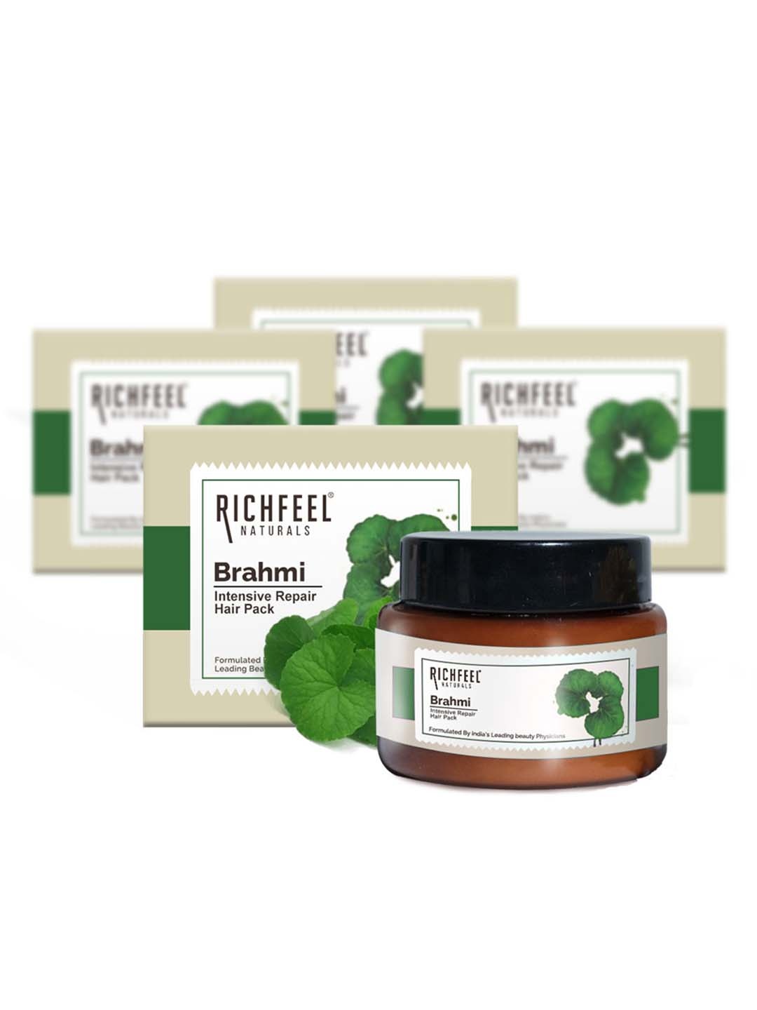 

Richfeel Set Of 4 Brahmi Intensive Repair Hair Pack To Reduce Dryness & Dandruff-100g Each, White