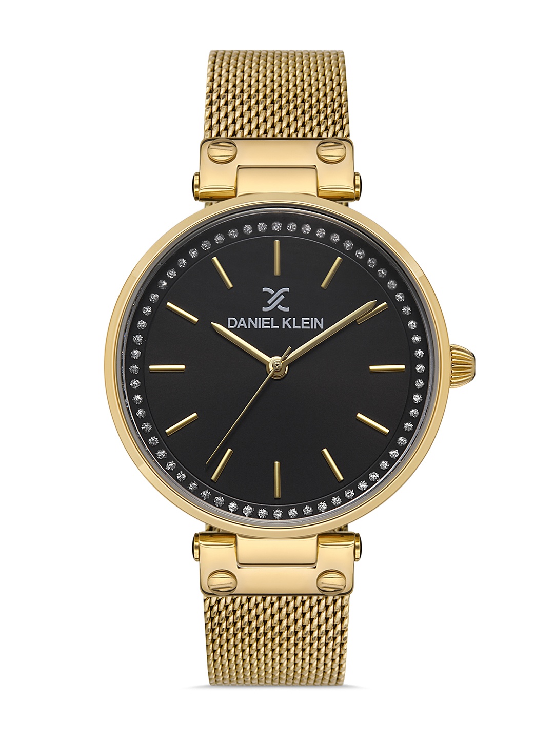 

Daniel Klein Premium Women Black And Gold Embellished Dial & Strap Watch DK.1.13214-6