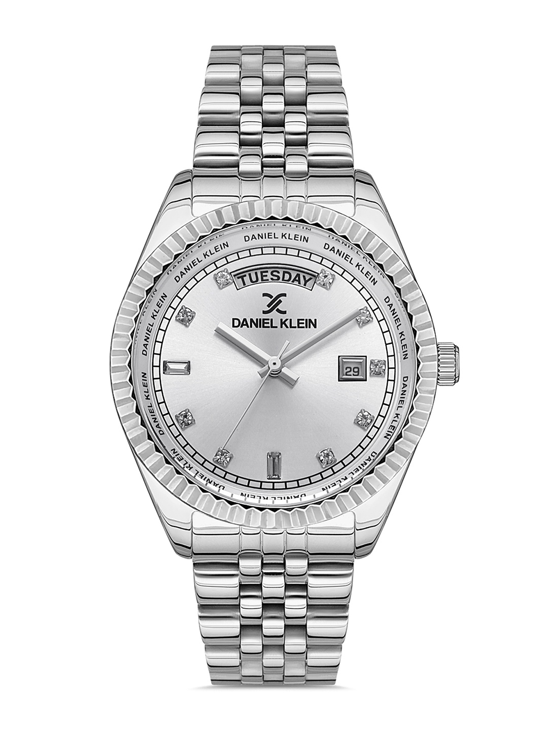 

Daniel Klein Premium Women Silver-Toned Embellished Dial & Strap Watch DK.1.13220-1