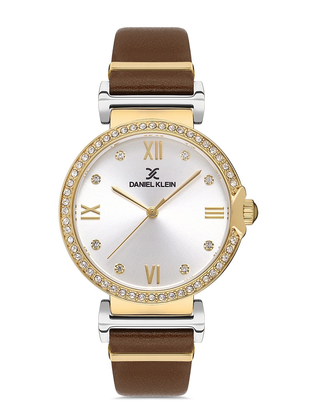 

Daniel Klein Women Silver-Toned Embellished Dial & Brown Strap Analogue Watch DK.1.13219-6
