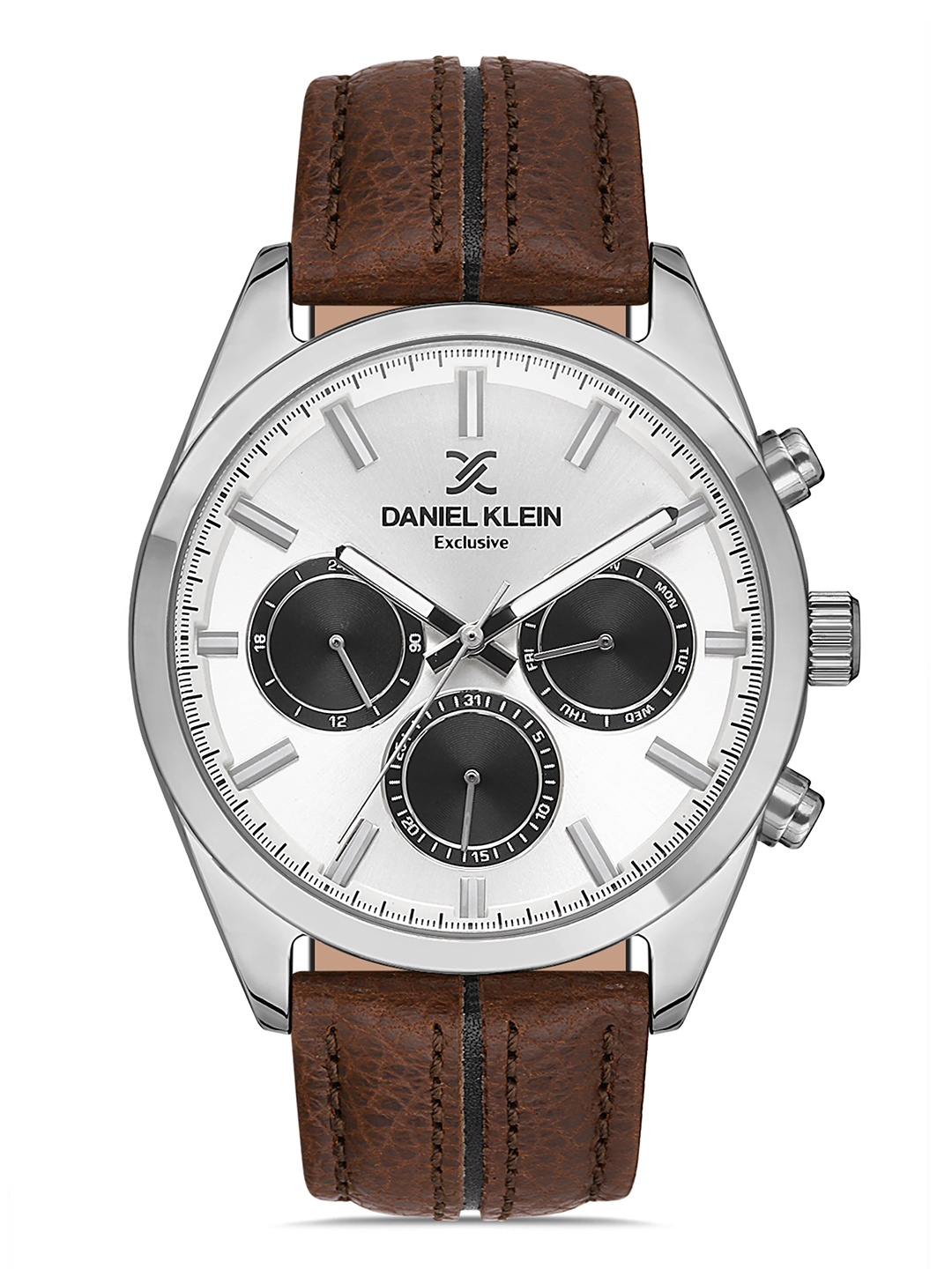 

Daniel Klein Exclusive Men Silver-Toned Dial & Brown Straps Analogue Watch DK.1.13314-1