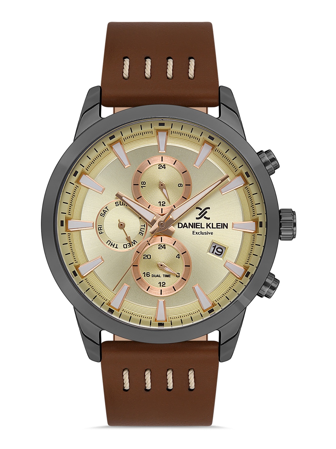 

Daniel Klein Exclusive Men Gold-Toned Dial & Brown Strap Analogue Watch- DK.1.13290-4_OR, Grey