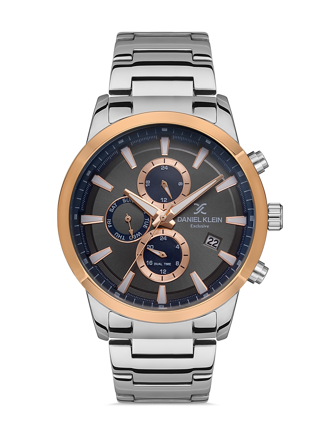 

Daniel Klein Exclusive Men Gunmetal Dial & Silver-Toned Strap Analogue Watch DK.1.13289-3, Grey