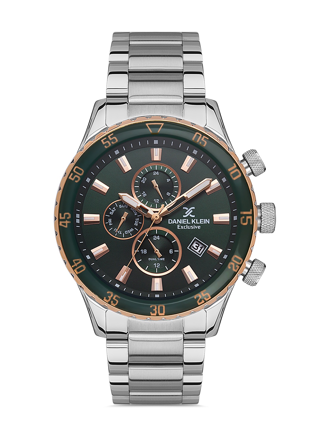 

Daniel Klein Exclusive Men Green Dial & Silver-Toed Strap Analogue Watch DK.1.13302-4_OR