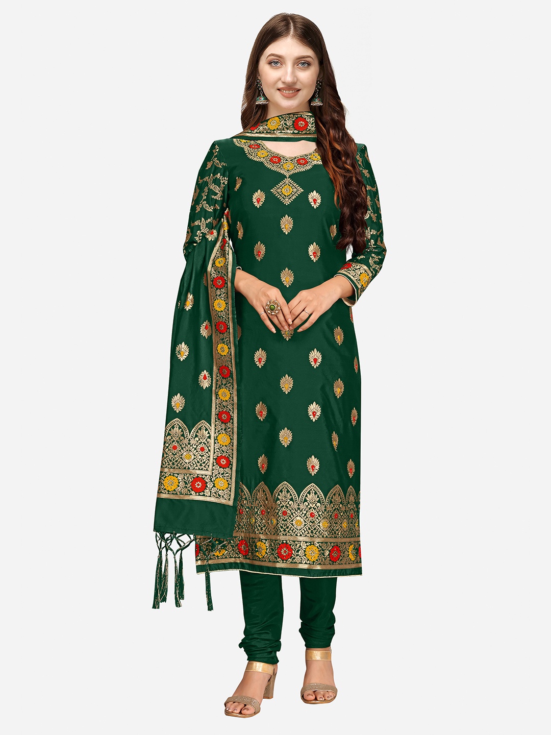 

Nivah Fashion Women Green & Gold Printed Unstitched Dress Material