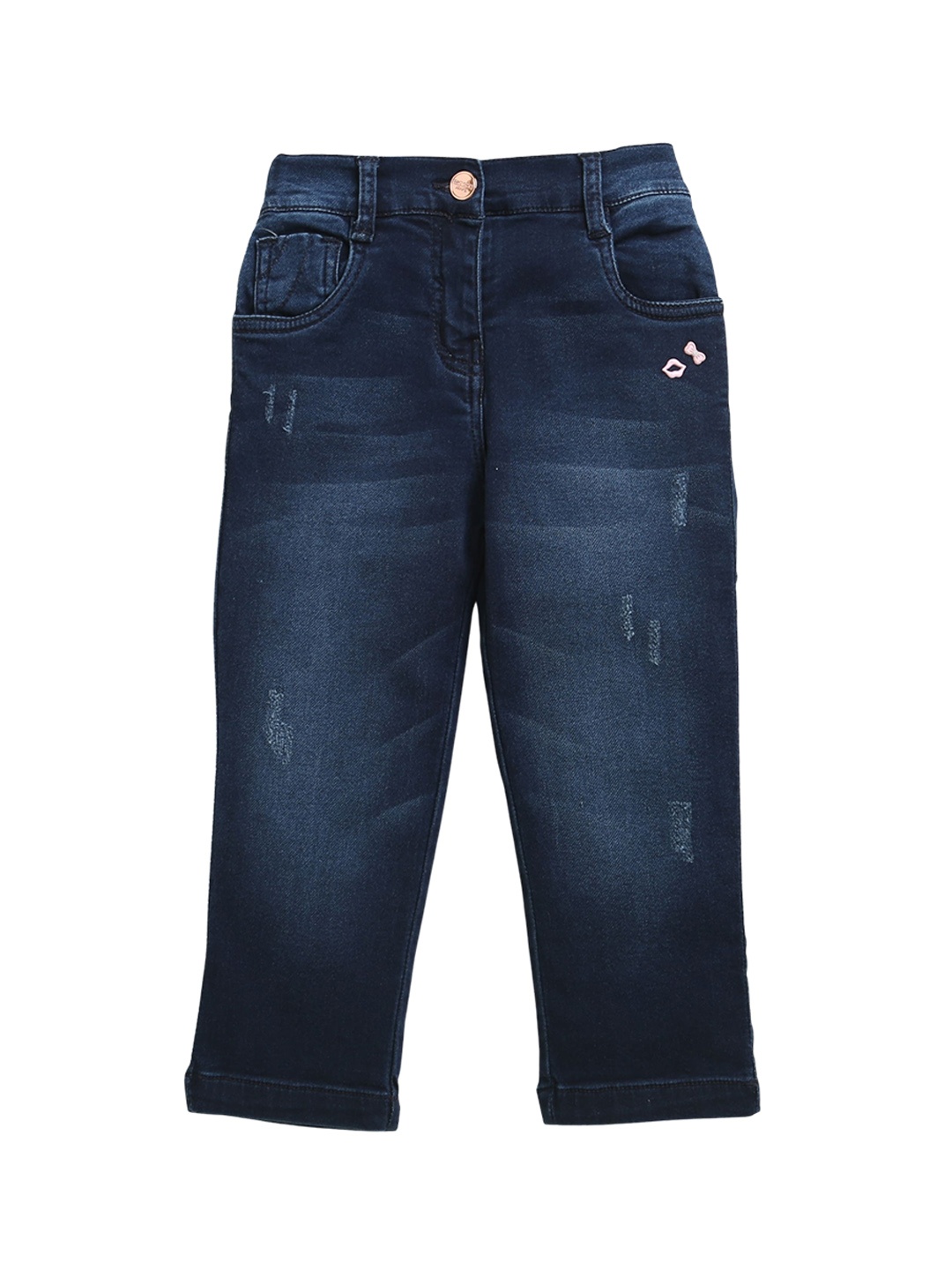 

Tiny Girl Girls Low Distress Light Fade Applique Cotton Jeans, Blue