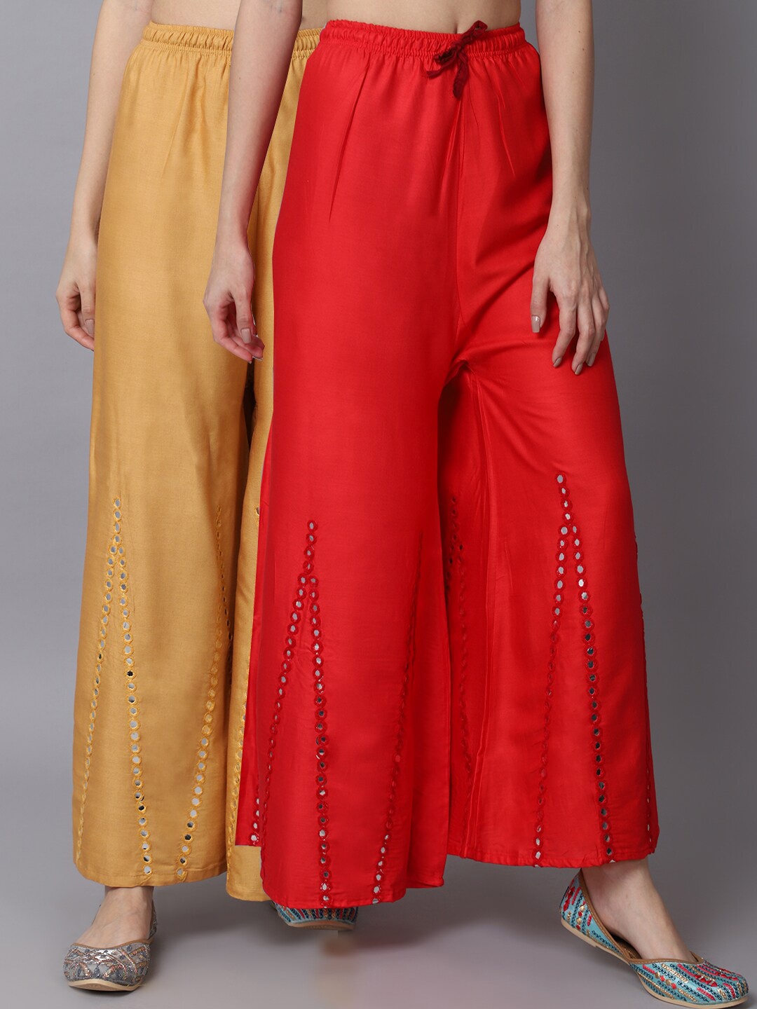 

GRACIT Women Red & Beige Pack of 2 Embroidered Flared Ethnic Palazzos