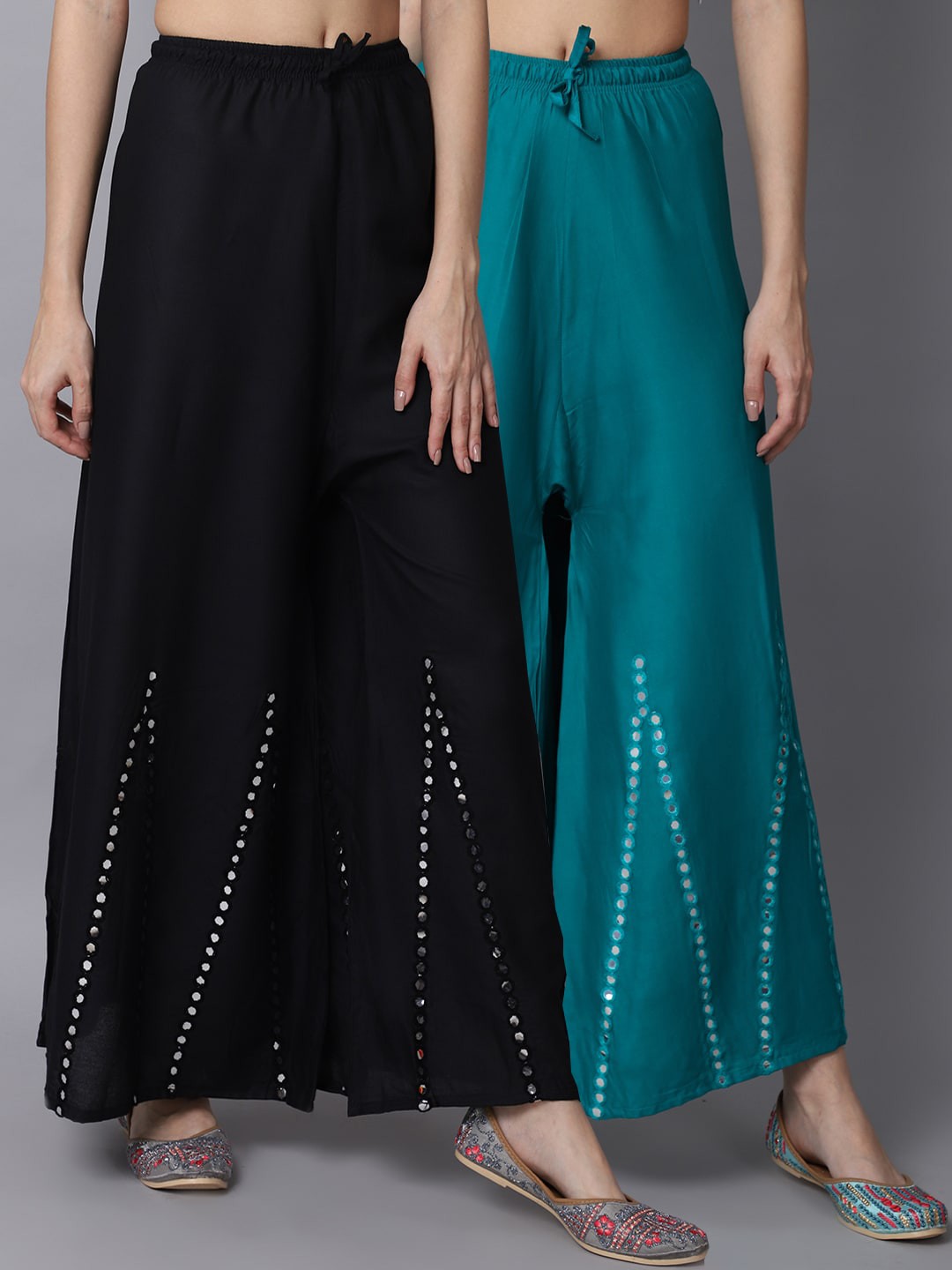 

GRACIT Women Pack of 2 Flared Rayon Palazzos, Black