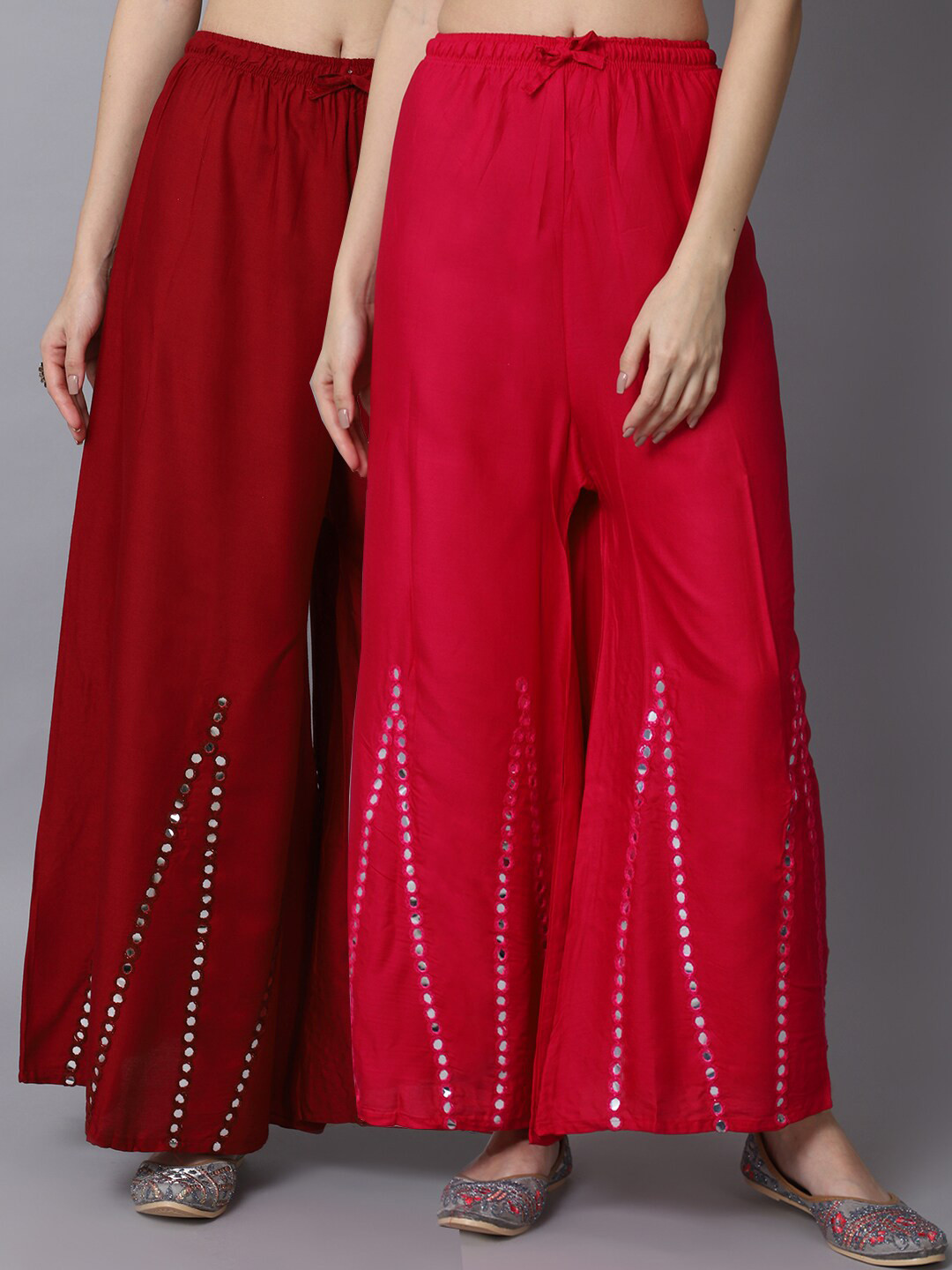 

GRACIT Women Pink & Maroon Pack of 2 Mirror work Embroidered Flared Ethnic Palazzos