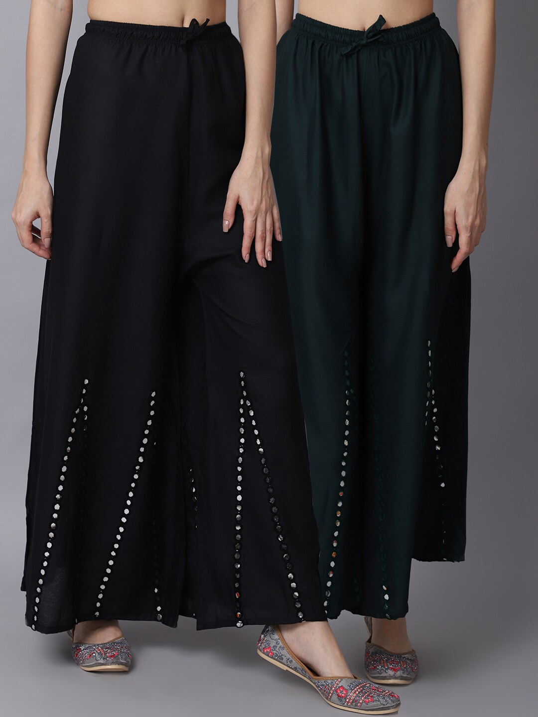 

GRACIT Women Pack of 2 Flared Palazzos, Black