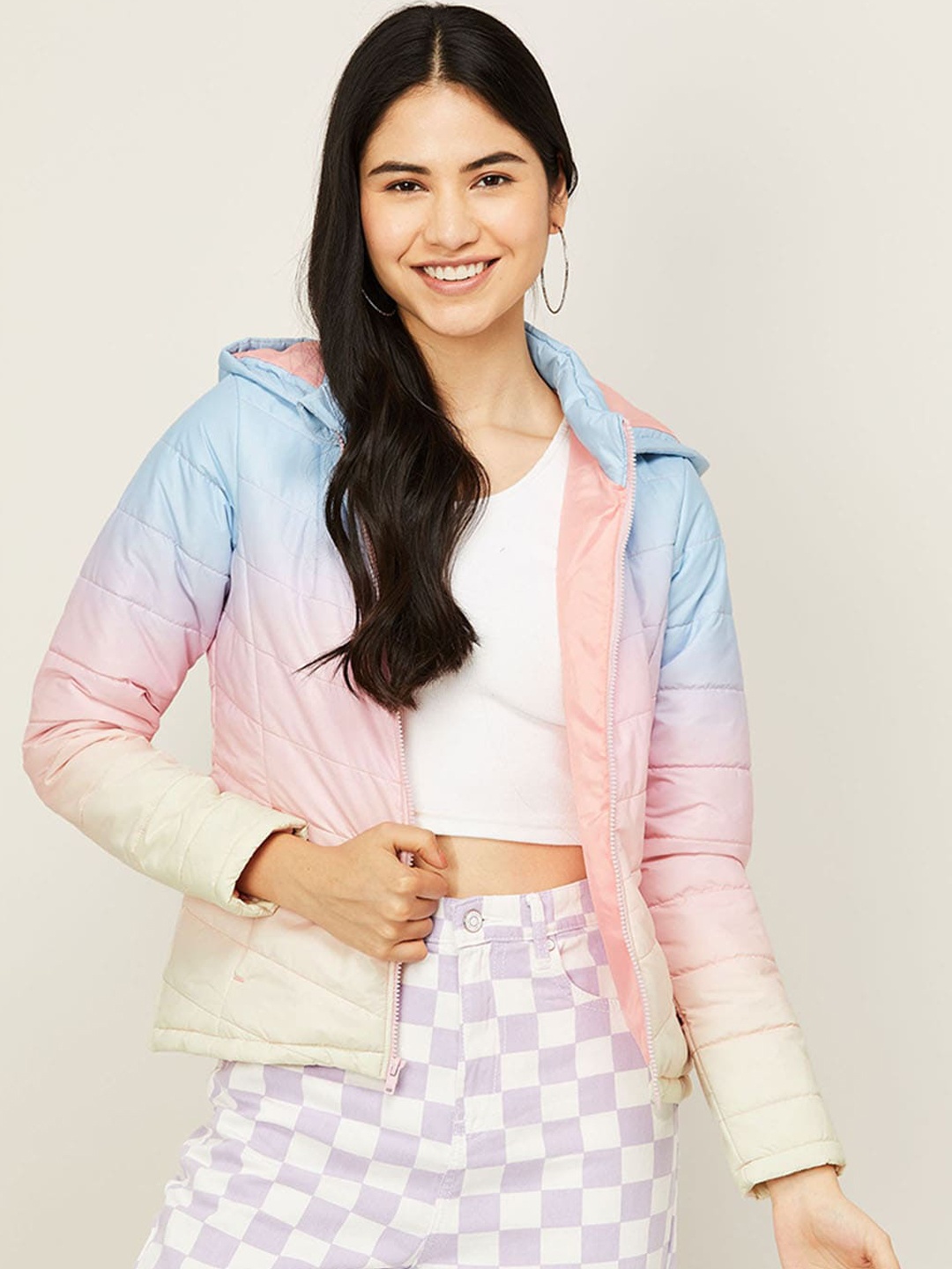 

Ginger by Lifestyle Women Pink & Blue Striped Padded Jacket