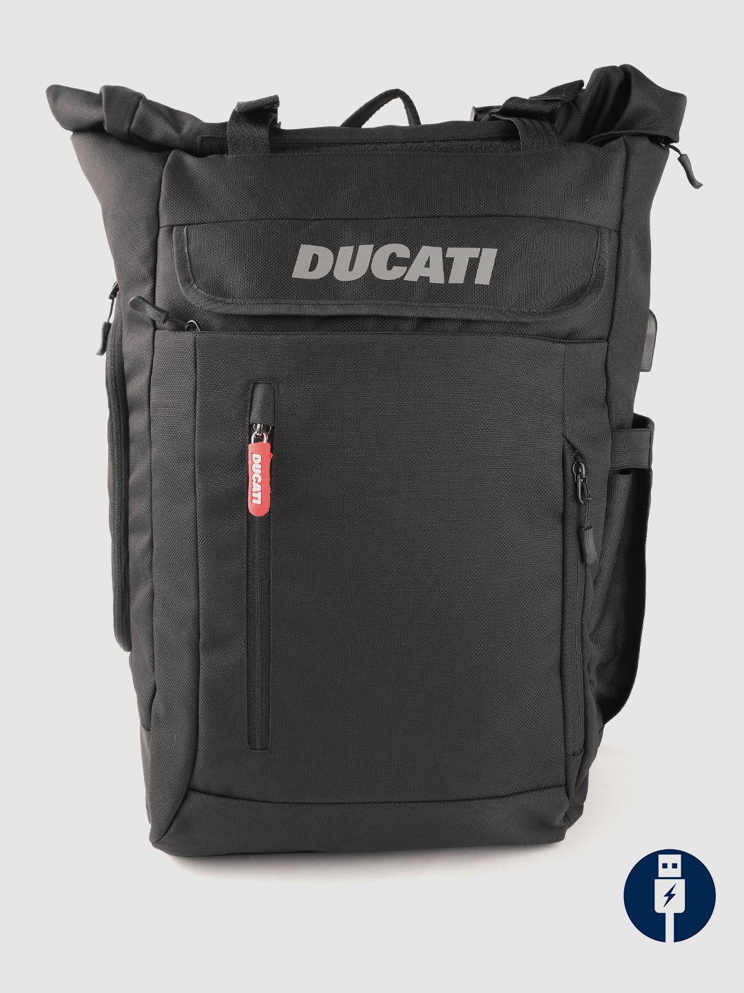 

Ducati Unisex Black Solid Backpack with USB Charging Port