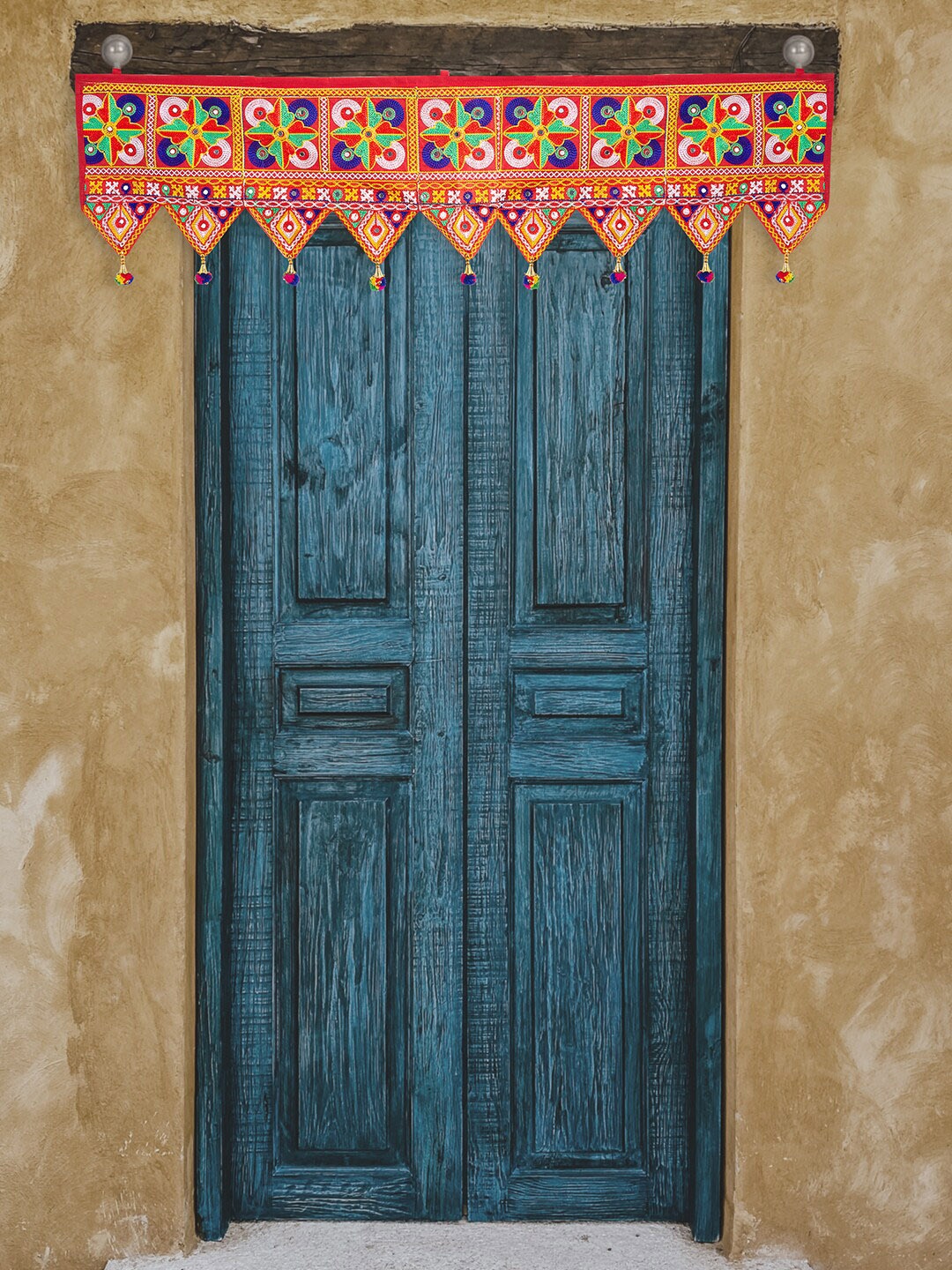 

Golden Peacock Red & Blue Handwork Embroidery Wall Decor