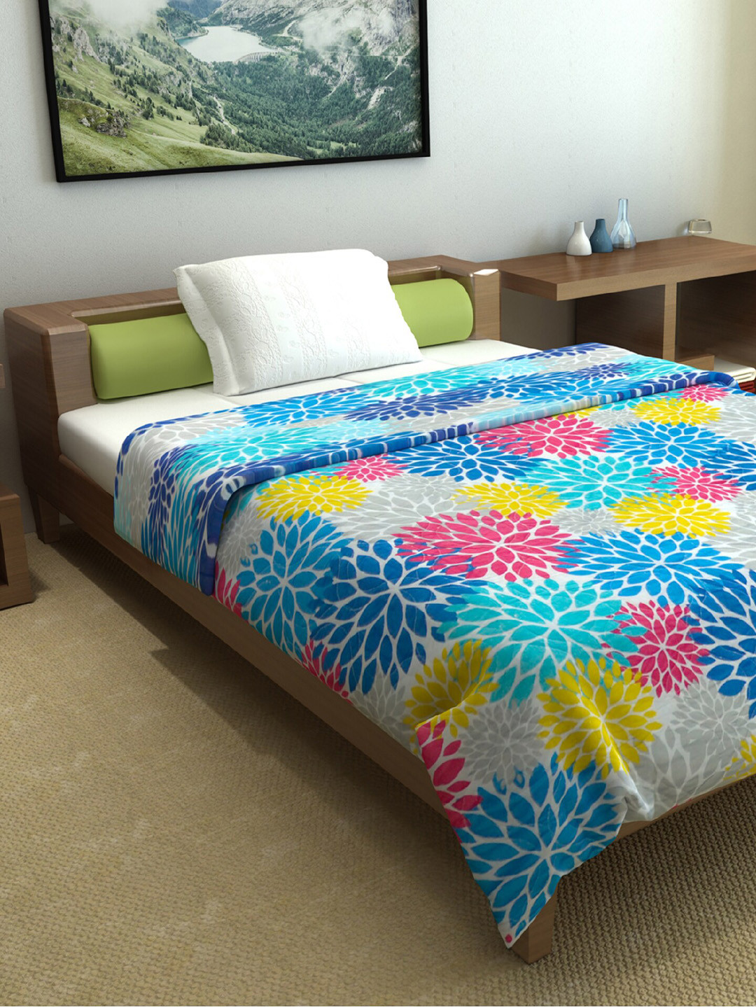 

Divine Casa Blue And Green 120 GSM Floral Microfiber Mild Winter Single Bed Comforter
