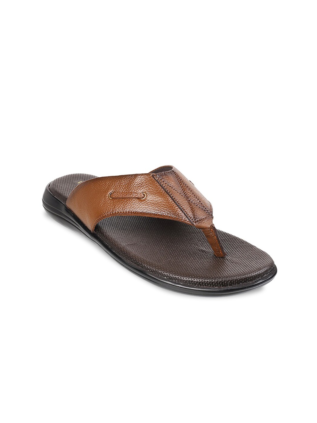 

WALKWAY by Metro Men Tan Brown And Black Textured Comfort Sandal