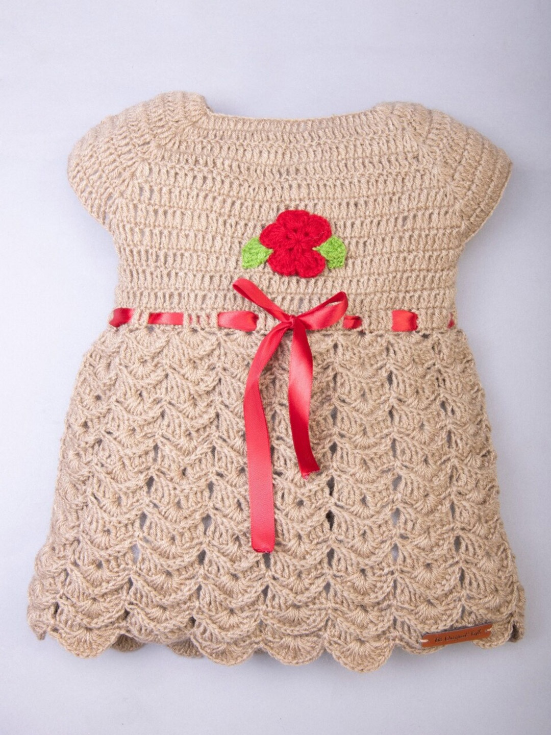 

The Original Knit Beige Flower Applique A-Line Dress