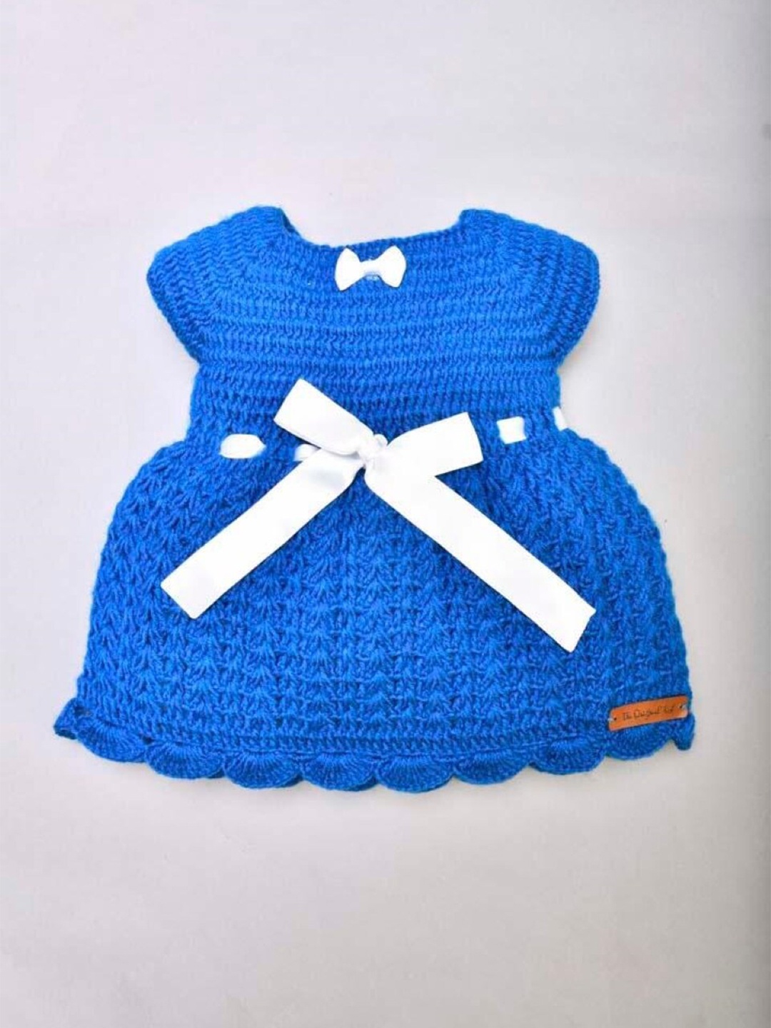 

The Original Knit Blue Knitted A-Line Dress with Bow