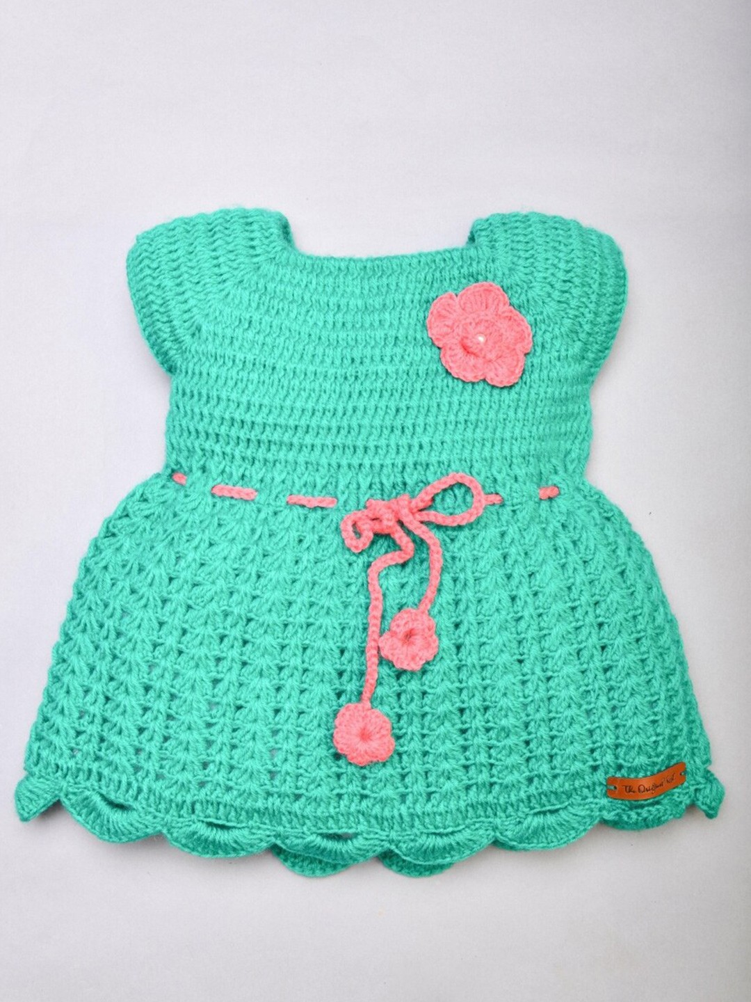 

The Original Knit Sea Green A-Line Knitted Dress with Flower Detail
