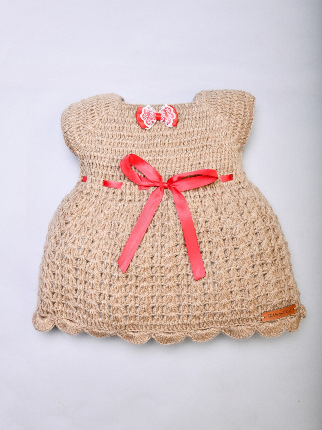 

The Original Knit Beige Knitted A-line Dress with Bow