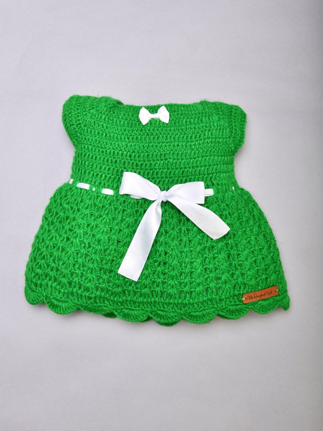 

The Original Knit Girls Green A-Line Knitted Dress with Bow