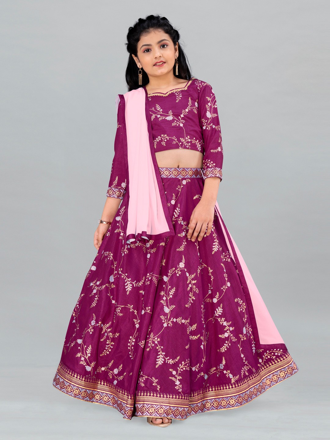 

FASHION DREAM Girls Purple & Pink Printed Ready to Wear Lehenga Choli With Dupatta