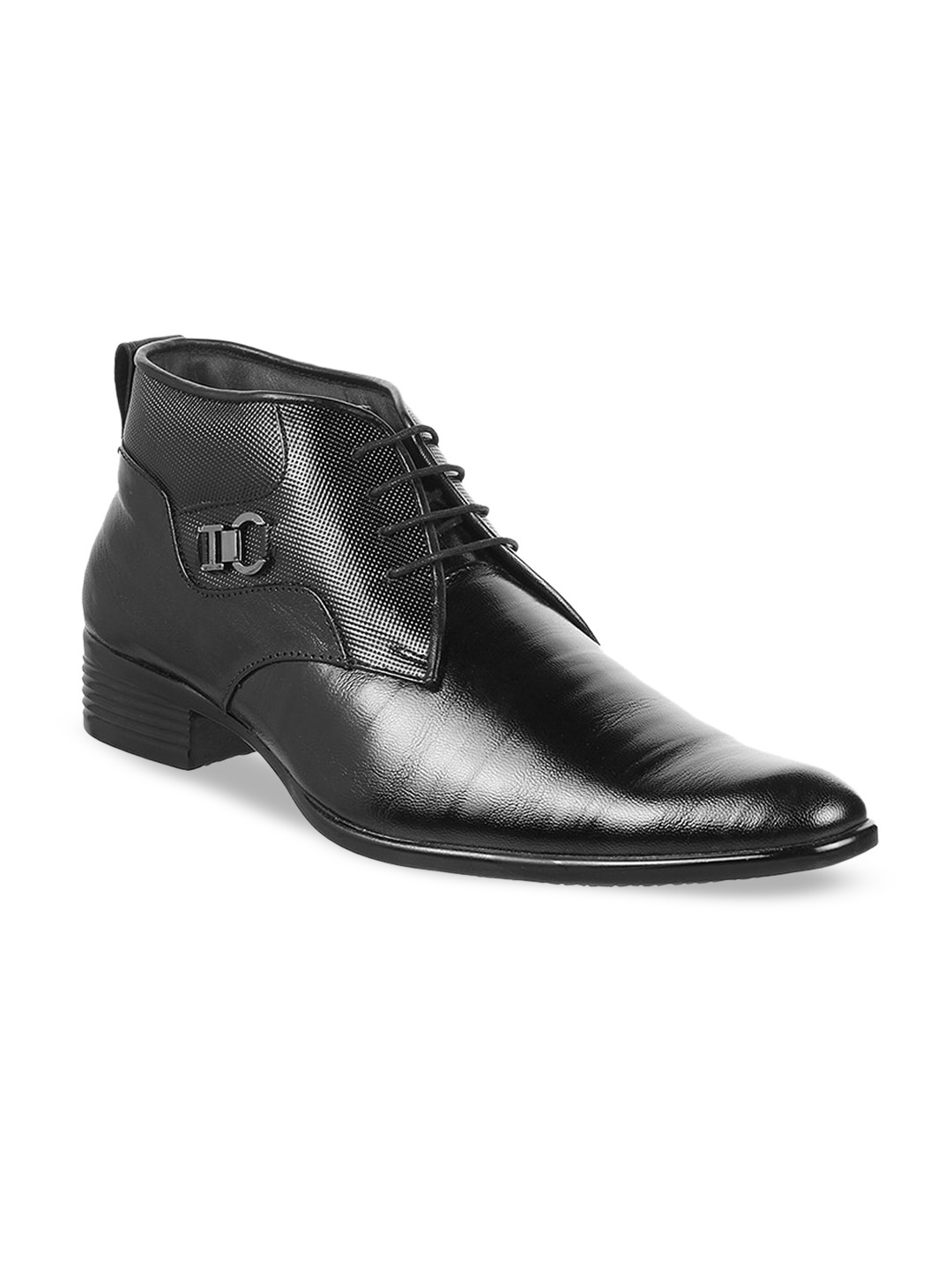 

Mochi Men Black Solid Leather Formal Derby Shoes
