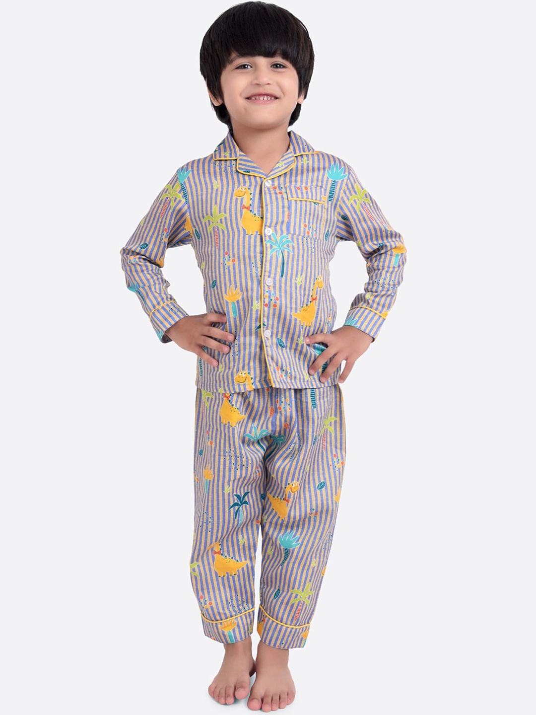 

KOOCHI POOCHI Kids Grey & Blue Graphic Printed Pure Cotton Night suit