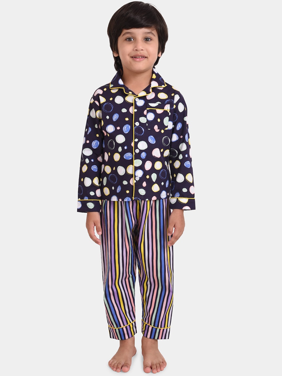 

KOOCHI POOCHI Kids Blue & White Printed Pure Cotton Night suit