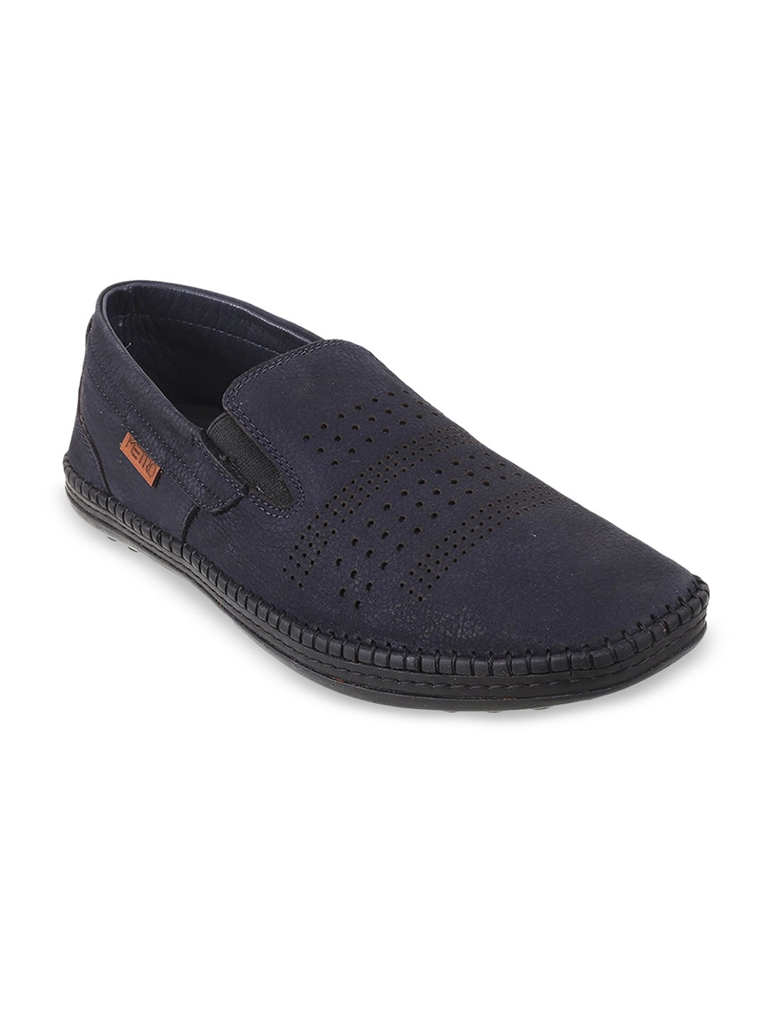 

Metro Men Blue Perforations Leather Slip-On Sneakers