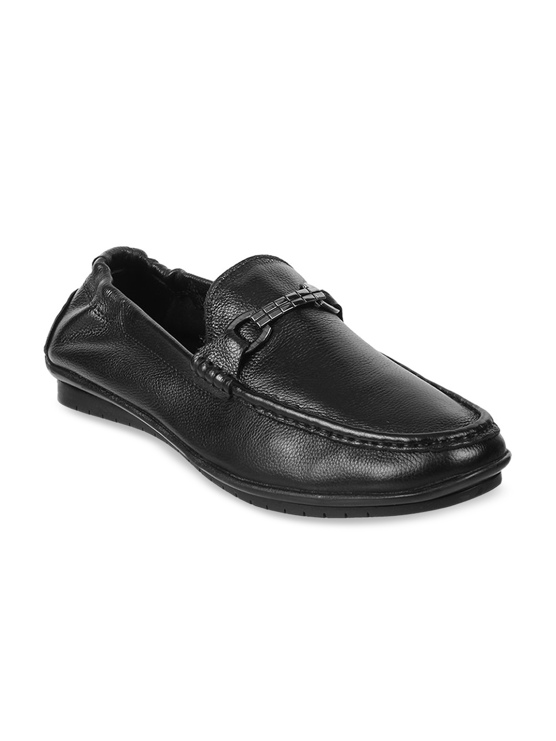 

Mochi Men Black Textured Leather Loafers