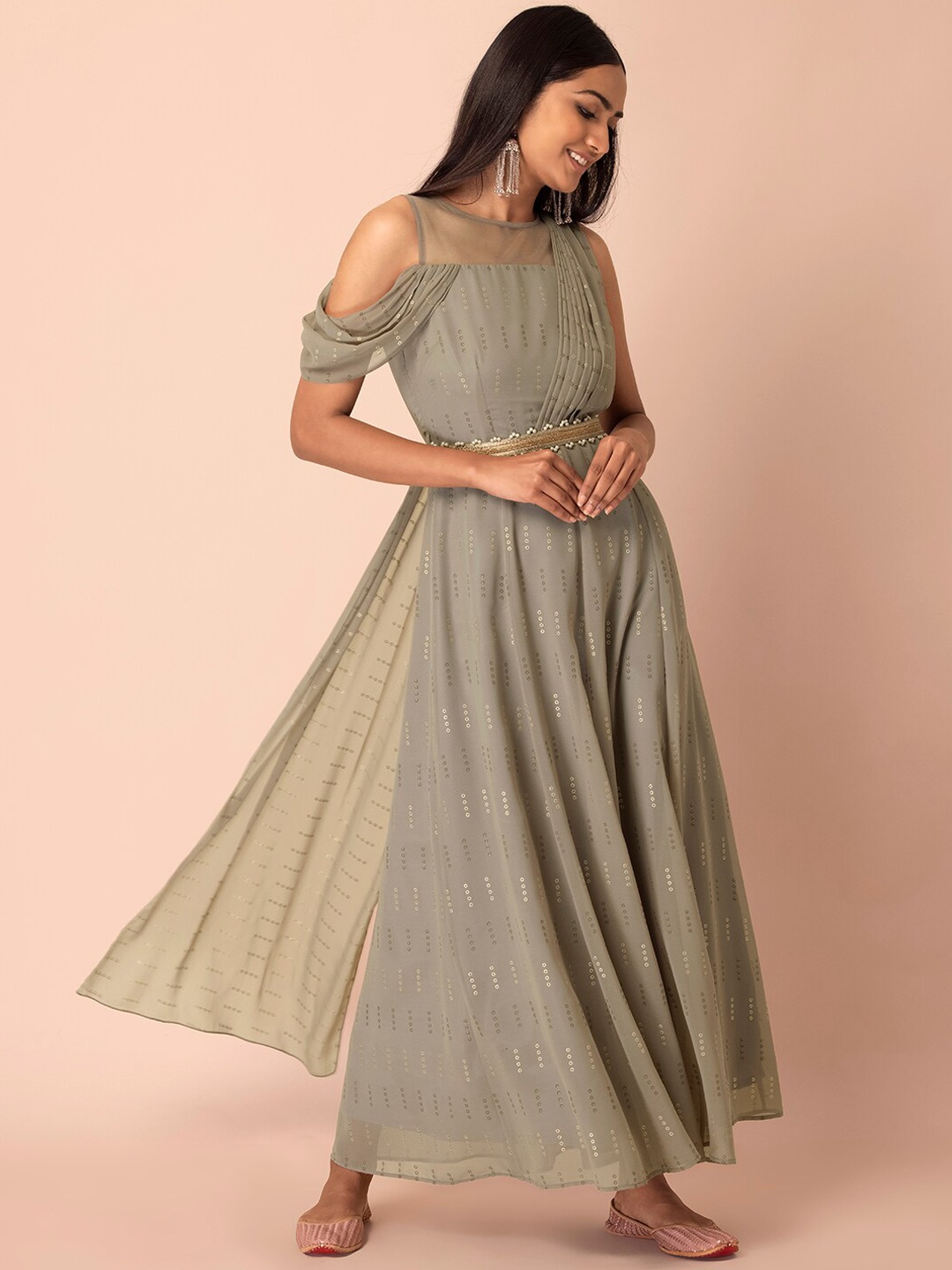 

INDYA Women Embellished Anarkali Kurta with Attached Dupatta, Grey