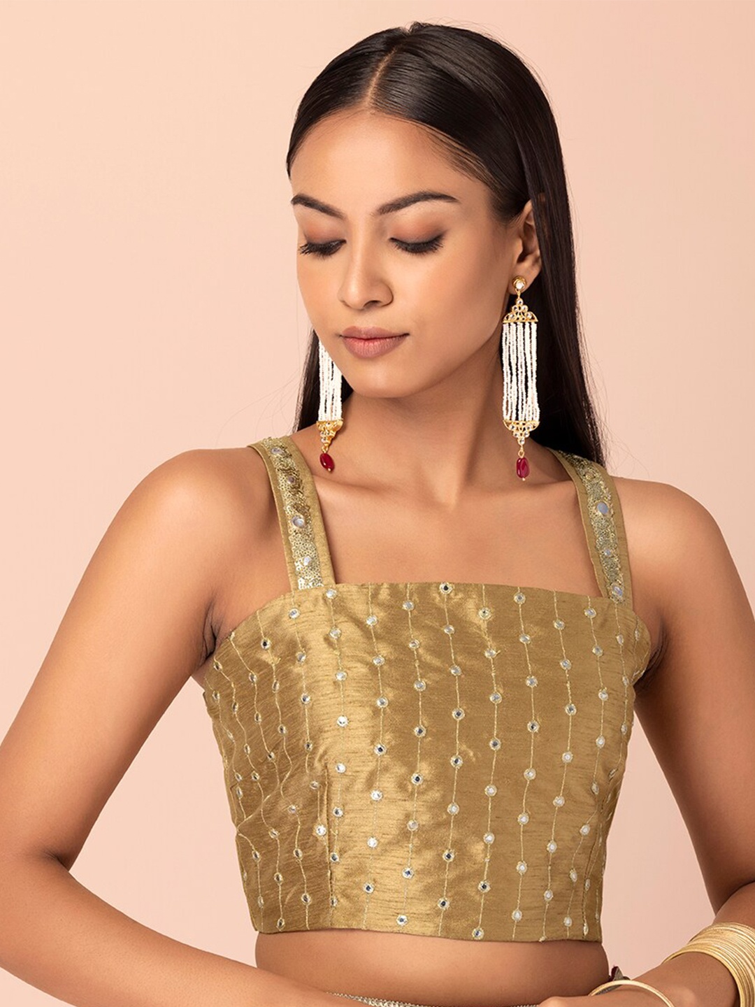 

INDYA Women Mirror Embroidered Saree Blouse, Gold