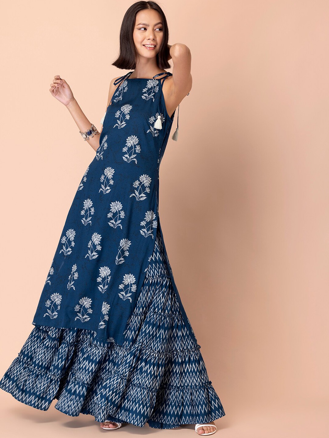 

INDYA Women Blue Floral Printed Kurta