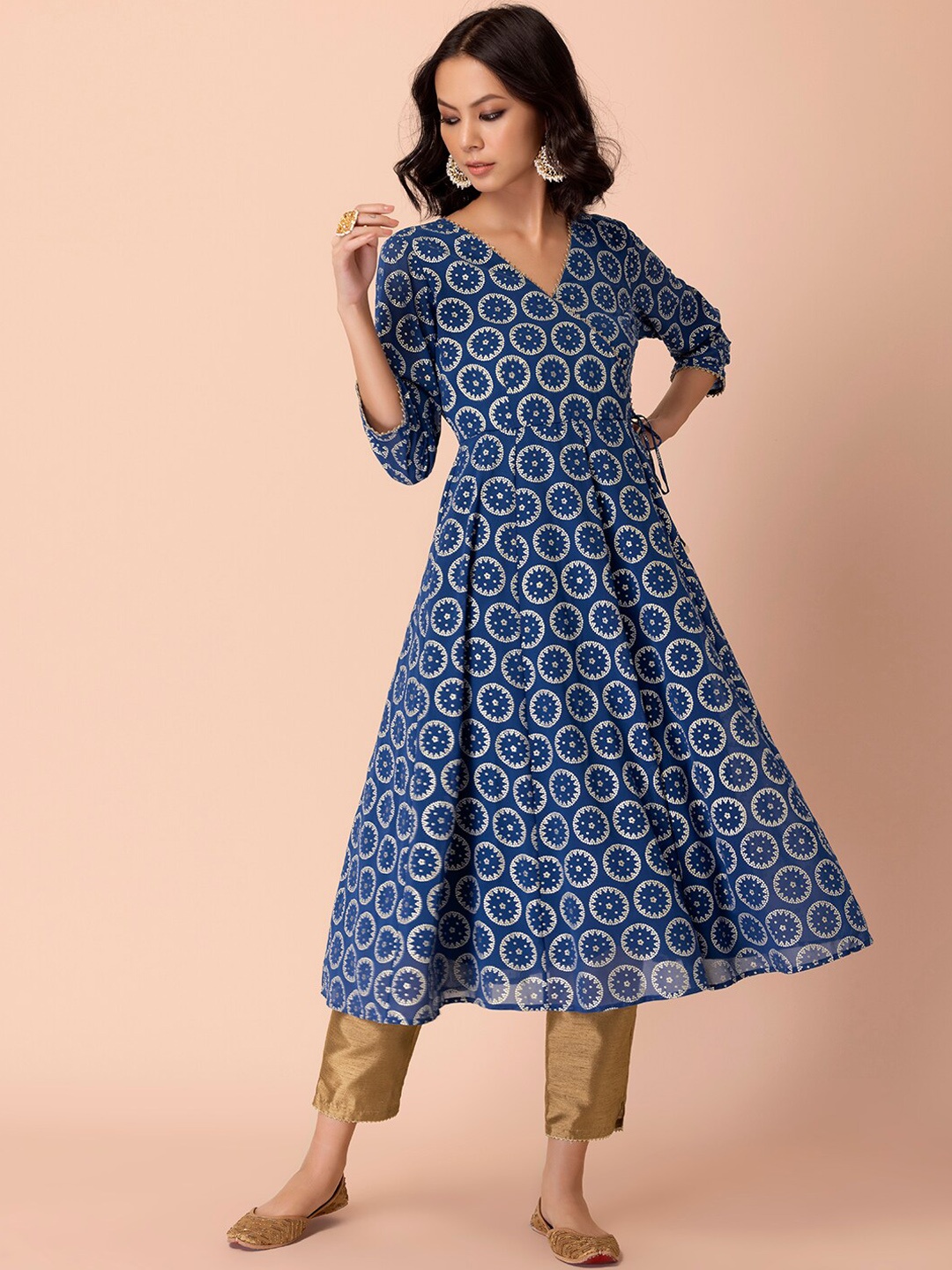 

Rang by Indya Women Geometric Printed Georgette Anarkali Kurta, Blue