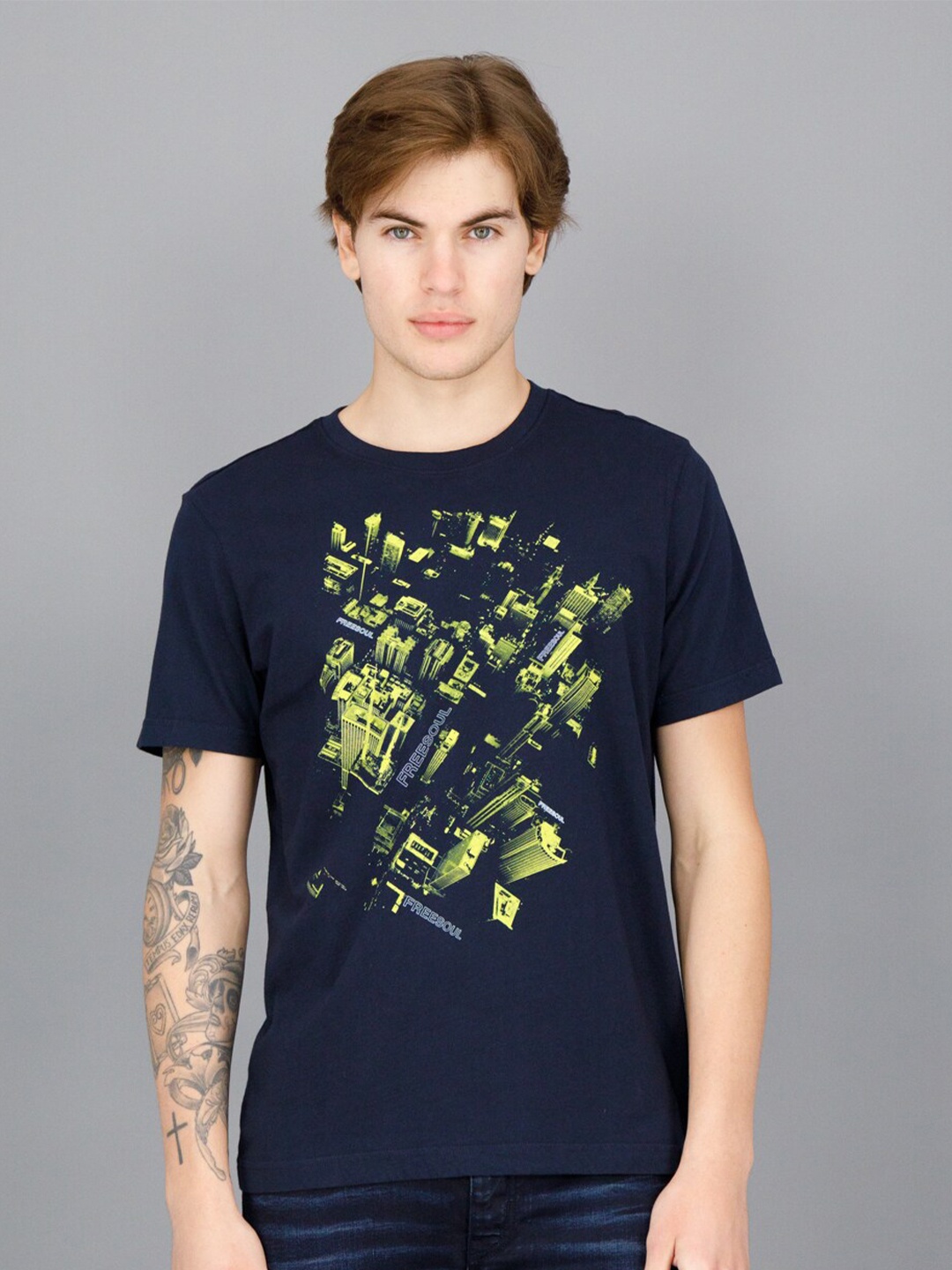 

FREESOUL Men Blue Printed T-shirt
