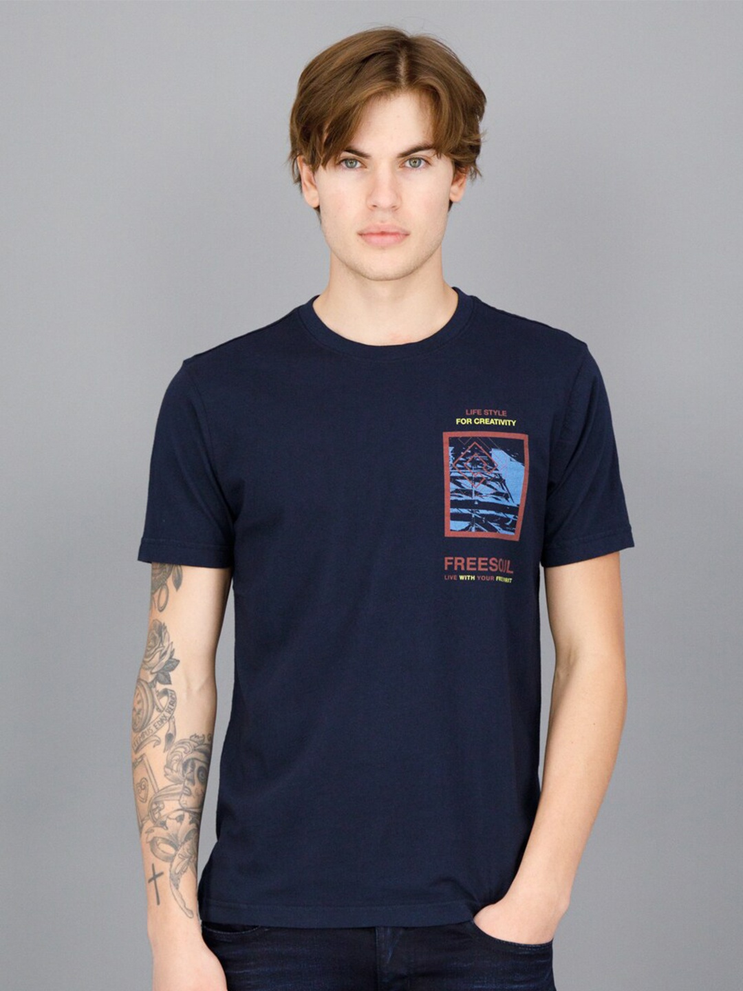 

FREESOUL Men Blue Printed T-shirt