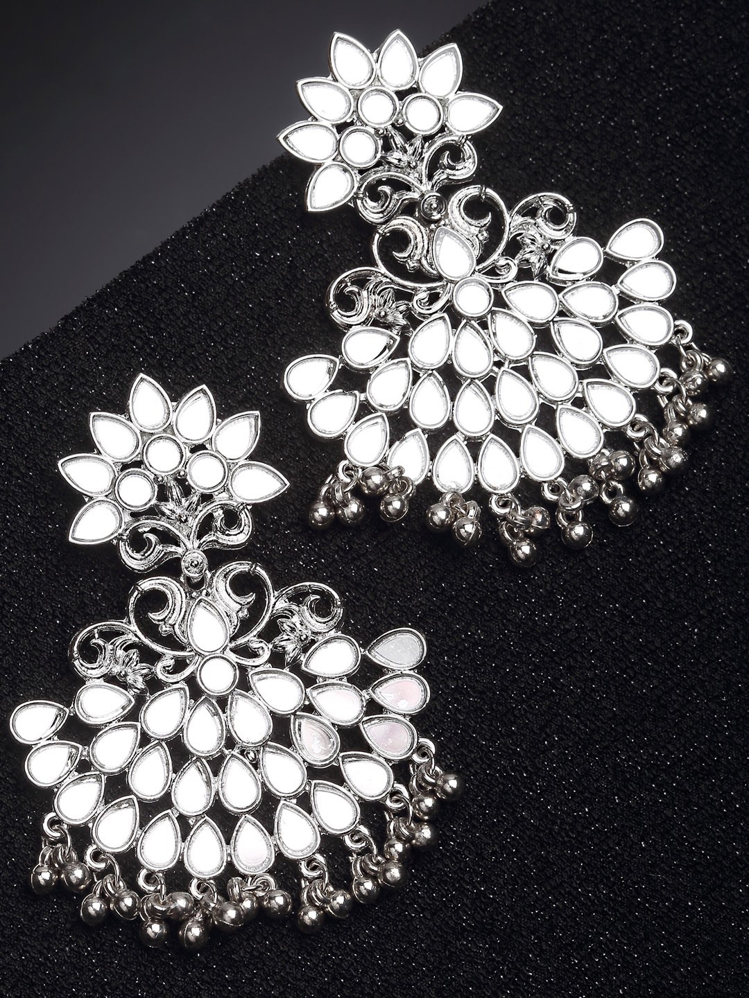 

KARATCART Women Silver-Plated Mirror Studded Classic Drop Earrings