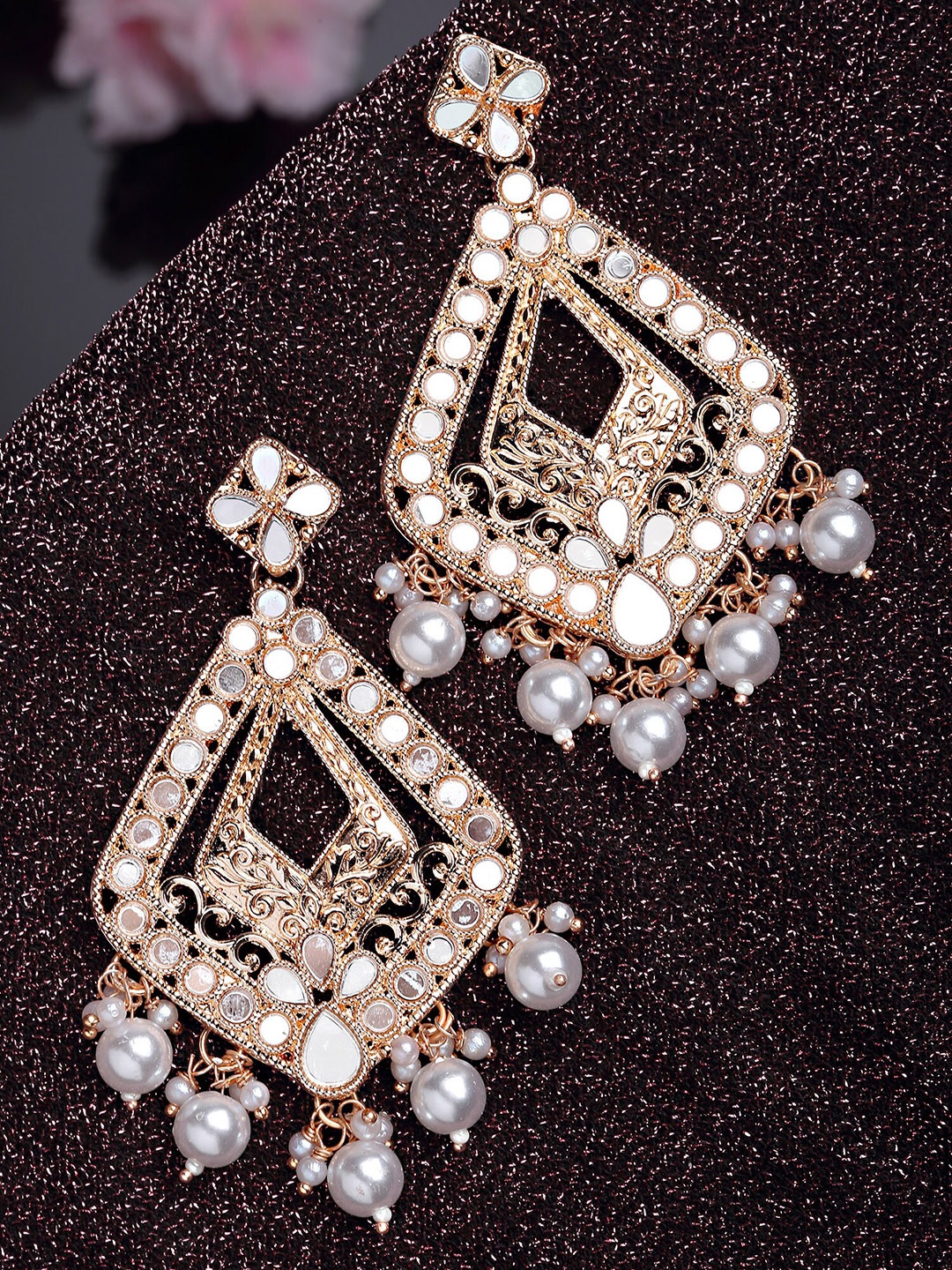 

KARATCART Rose Gold & White Contemporary Drop Earrings