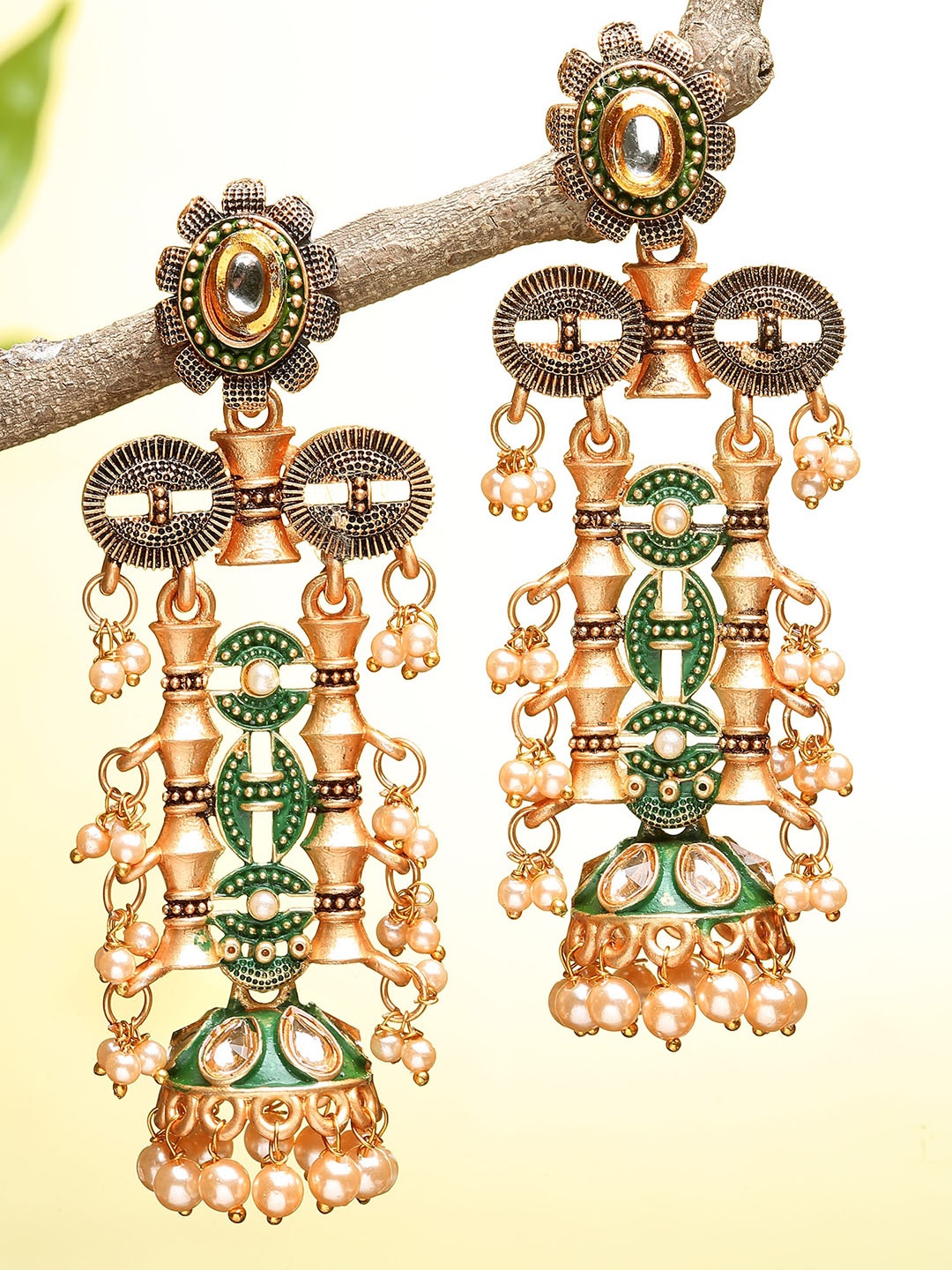 

KARATCART Women Gold-Toned & Green Classic Drop Earrings