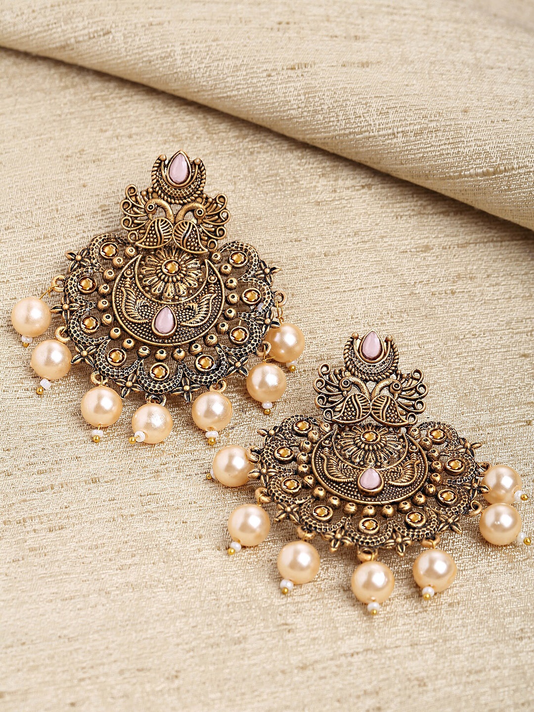 

KARATCART Women Pink And Gold Toned Gold Plated Floral Design Pearl Classic Drop Earrings